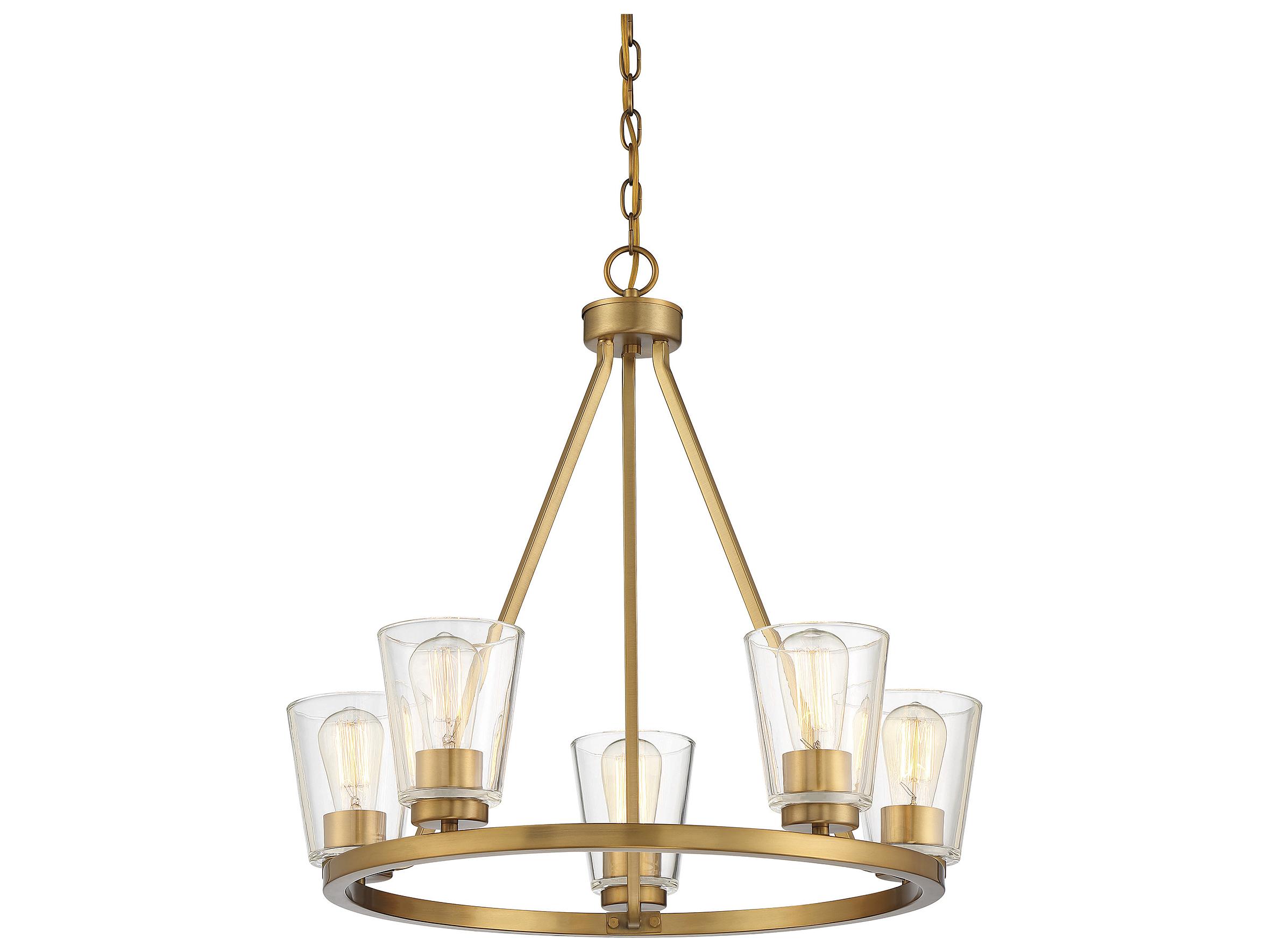 Savoy House Calhoun 5-Light Warm Brass Glass Bell Chandelier