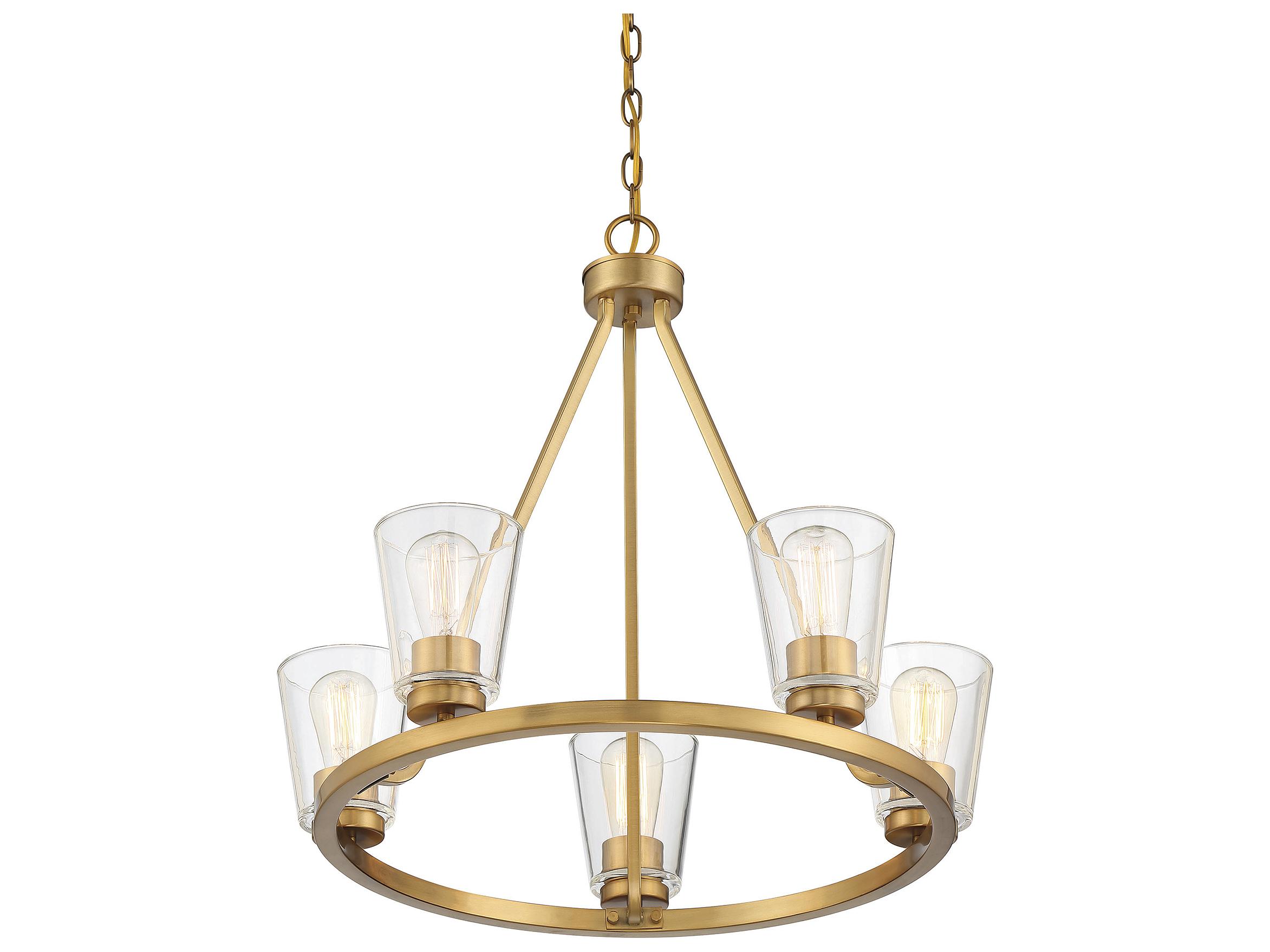 Savoy House Calhoun 5-Light Warm Brass Glass Bell Chandelier