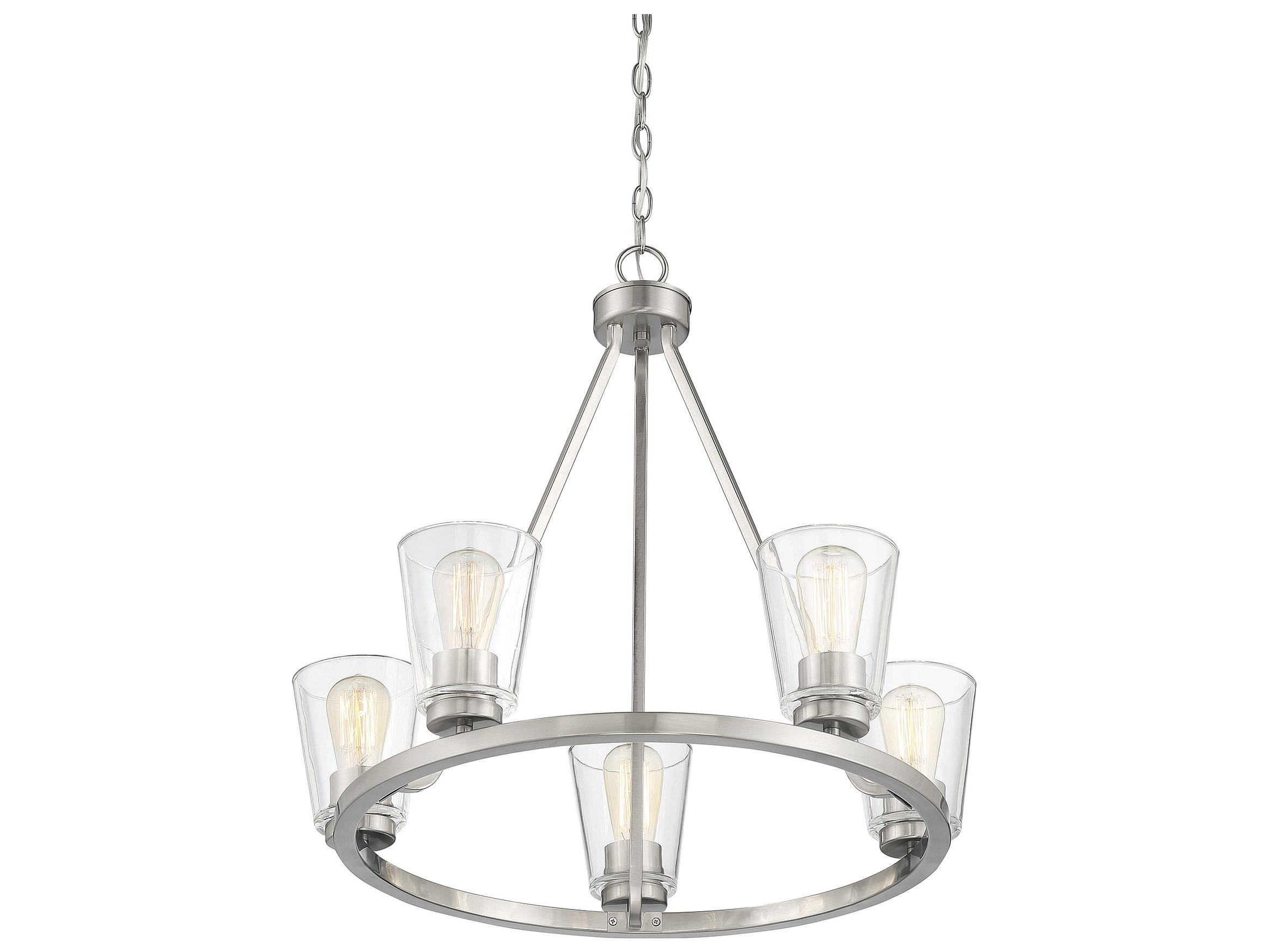 Savoy House Calhoun 5-Light Satin Nickel Glass Bell Chandelier