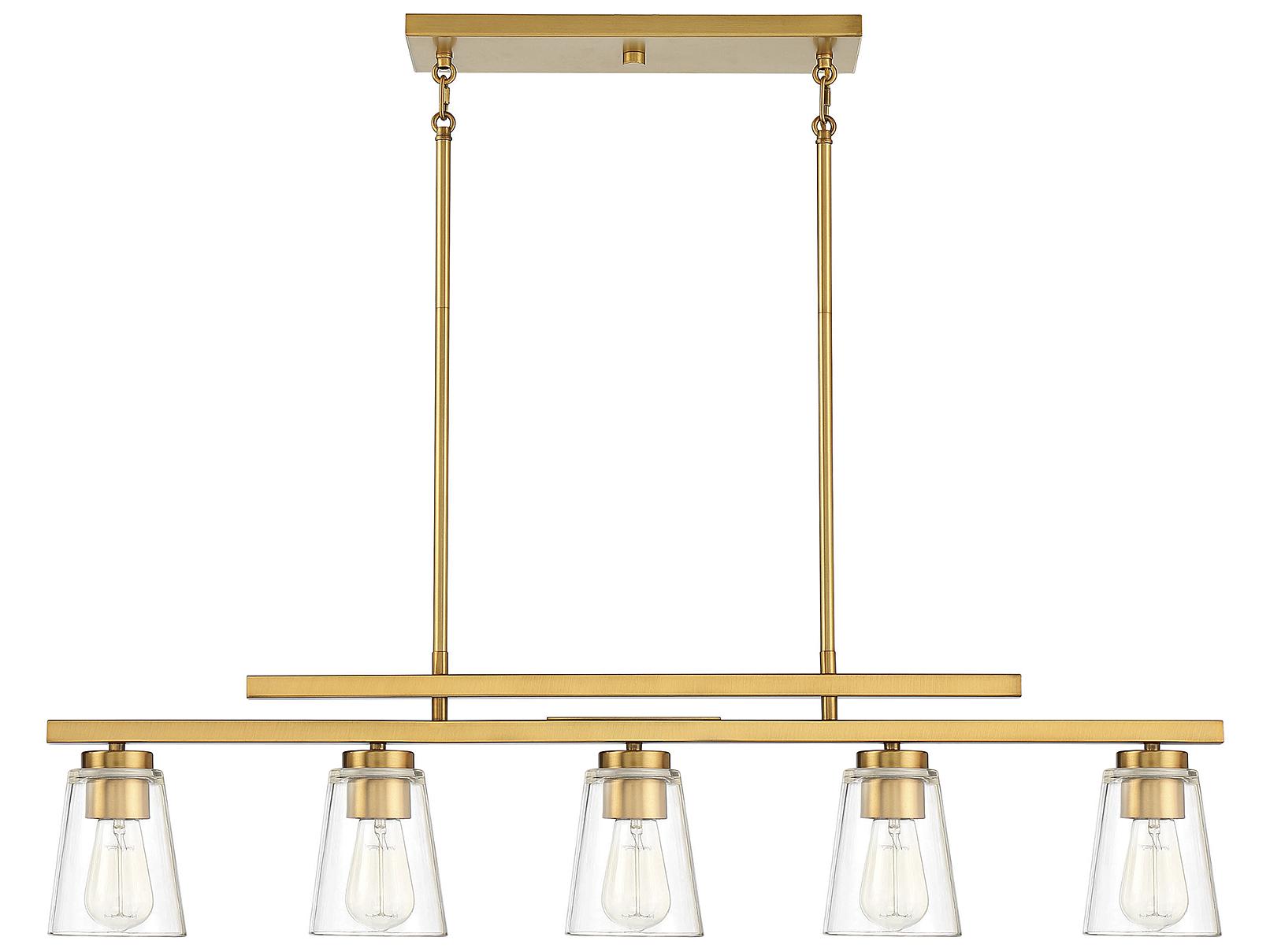 Savoy House Calhoun 5-Light Warm Brass Glass Bell Linear Island Pendant