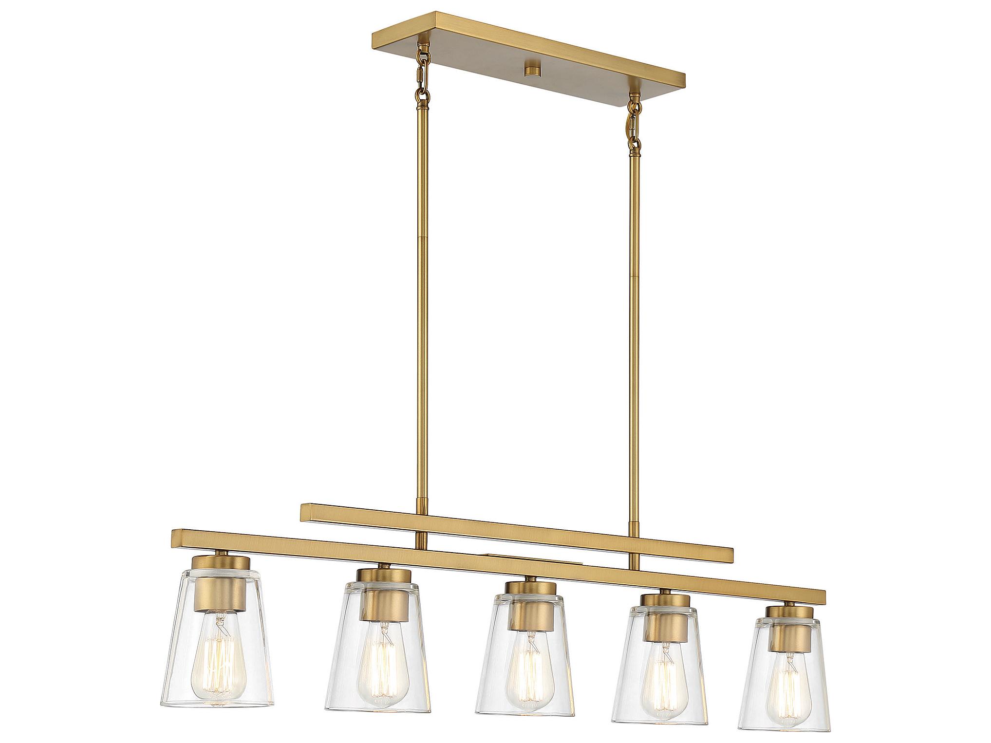 Savoy House Calhoun 5-Light Warm Brass Glass Bell Linear Island Pendant