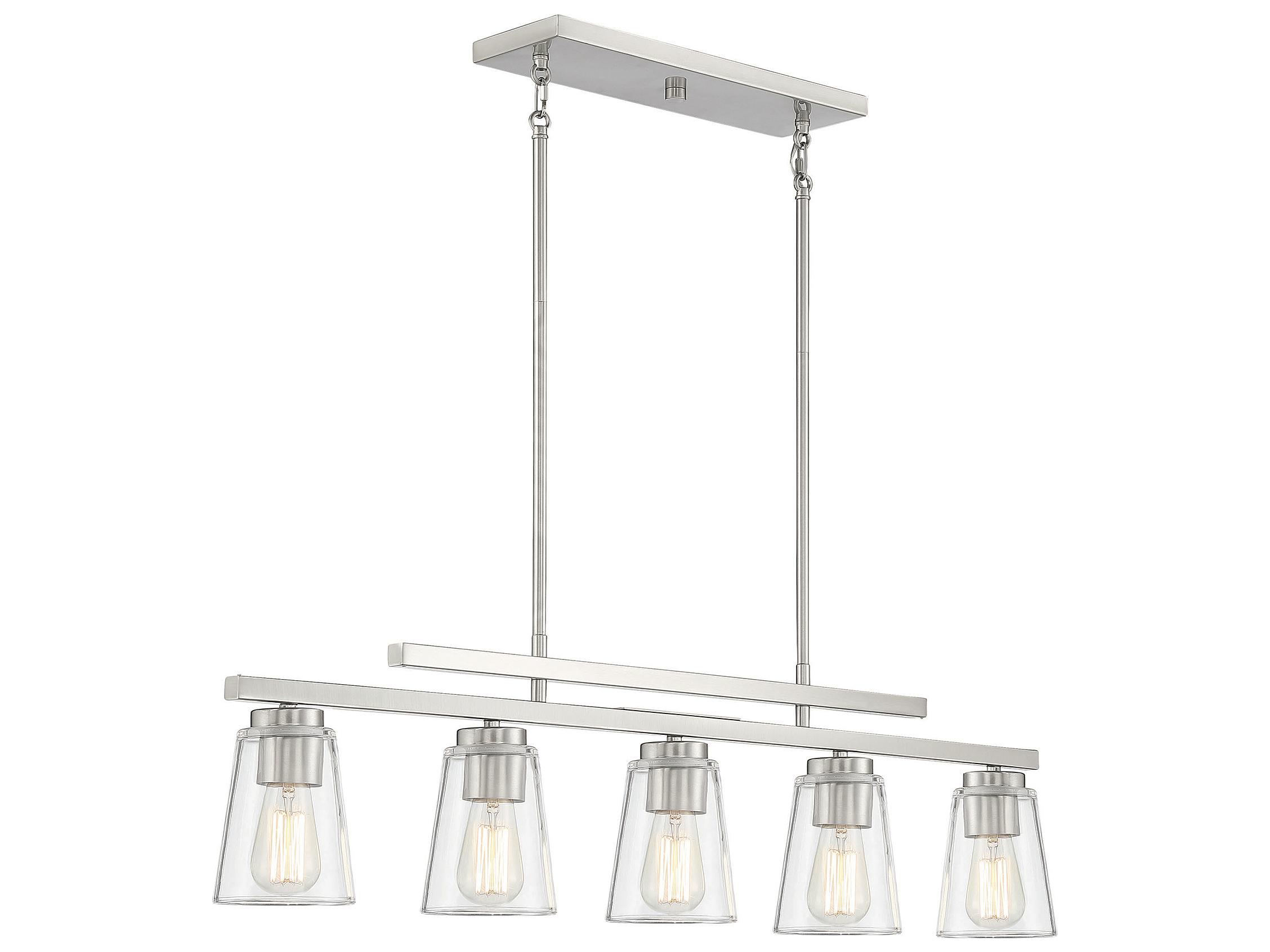 Savoy House Calhoun 5-Light Satin Nickel Glass Bell Linear Island Pendant