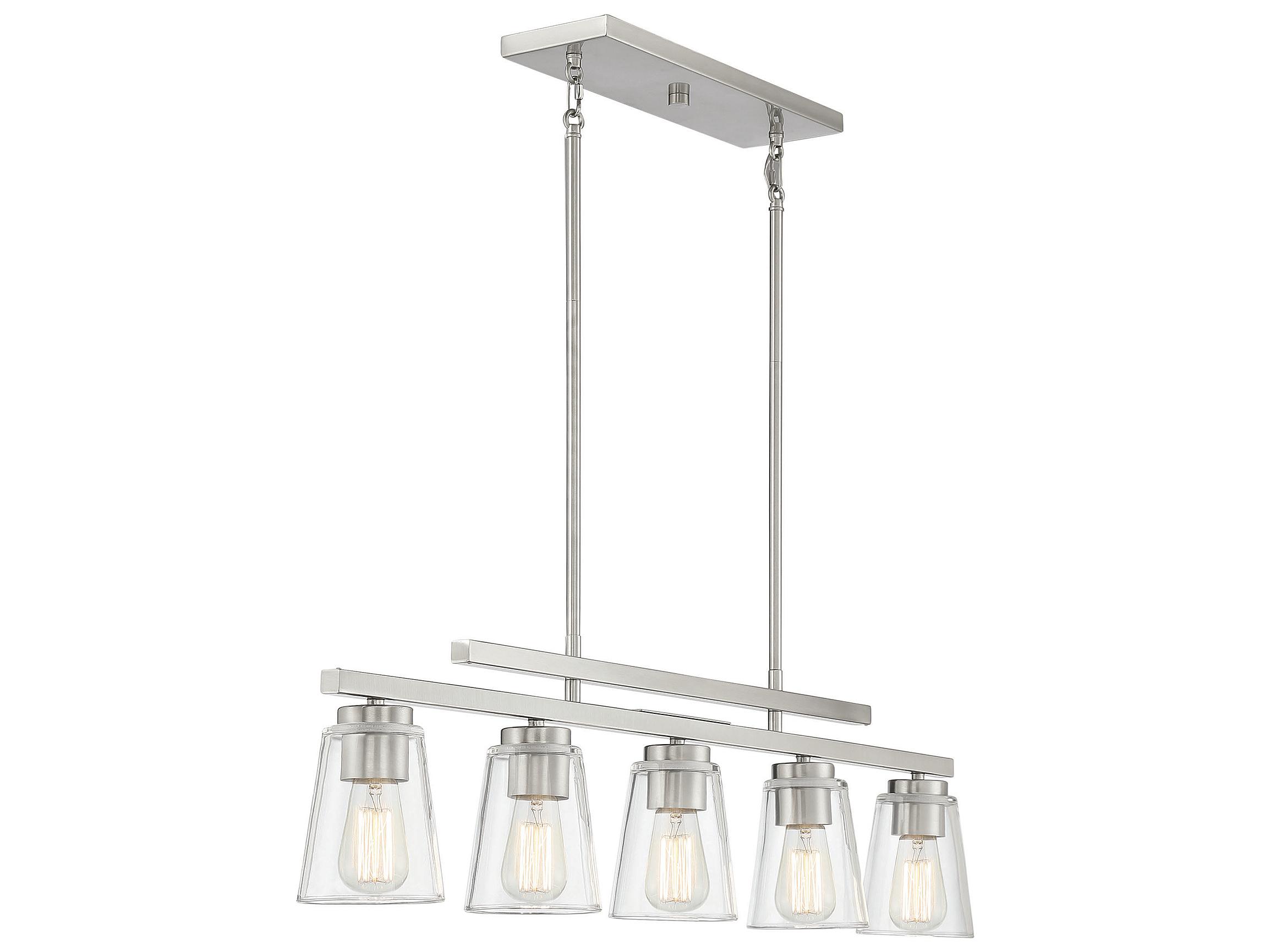 Savoy House Calhoun 5-Light Satin Nickel Glass Bell Linear Island Pendant