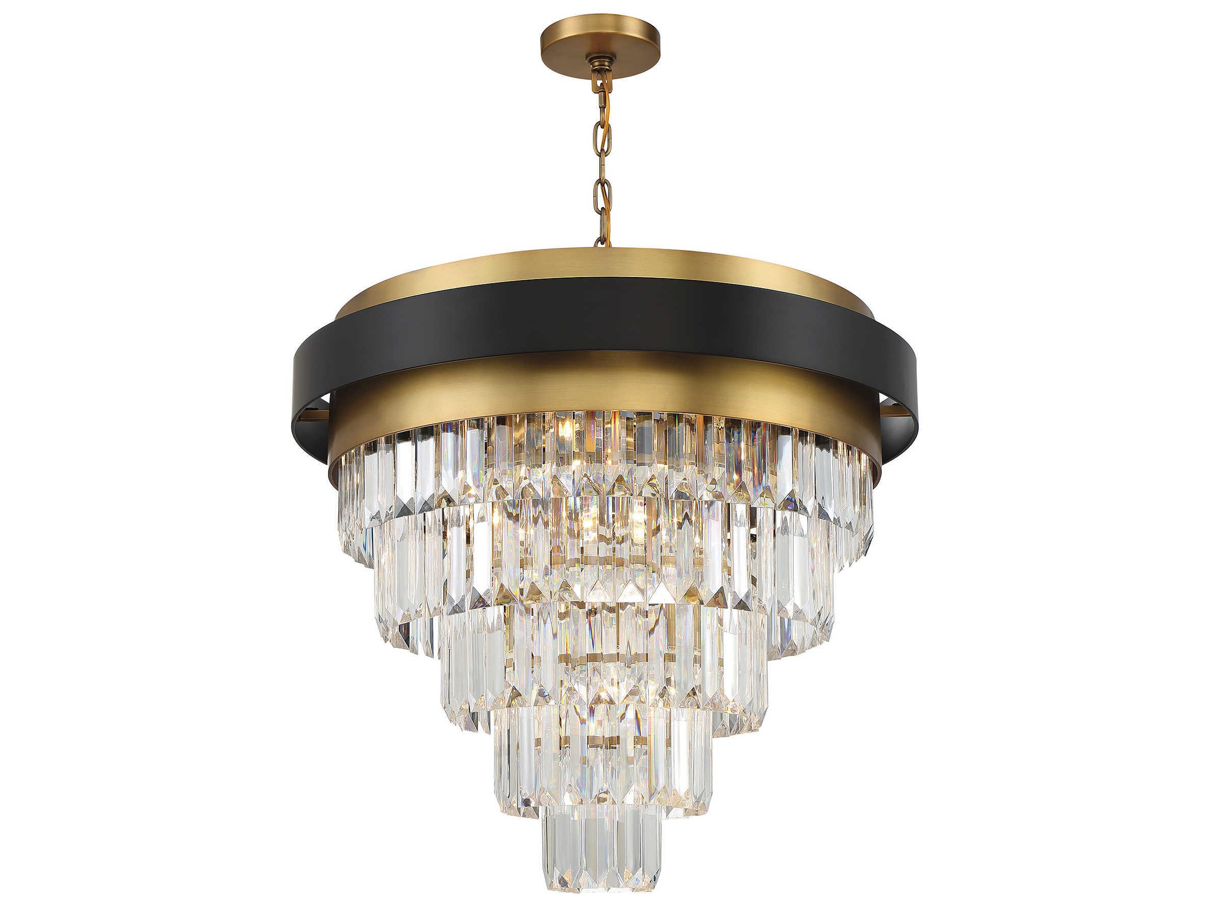 Savoy House Marquise 9-Light Matte Black Warm Brass Tiered Chandelier