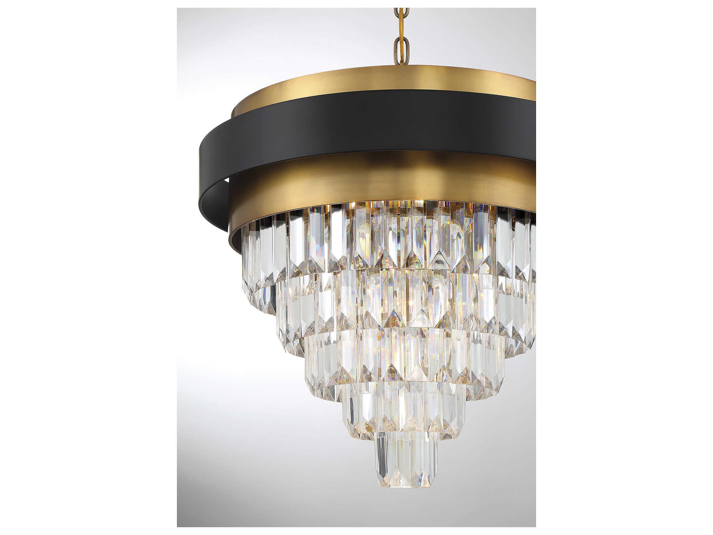 Savoy House Marquise 4-Light Matte Black Warm Brass Crystal Tiered Chandelier