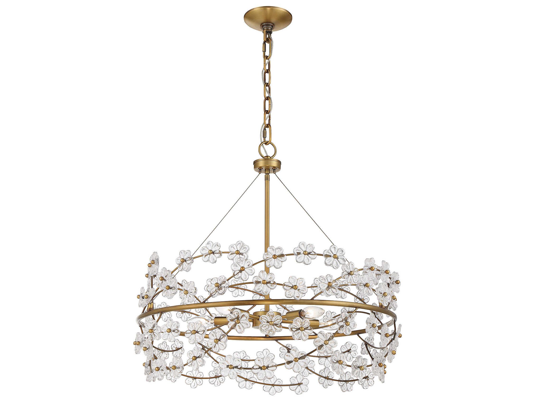 Savoy House Camille 5-Light Warm Brass Glass Chandelier