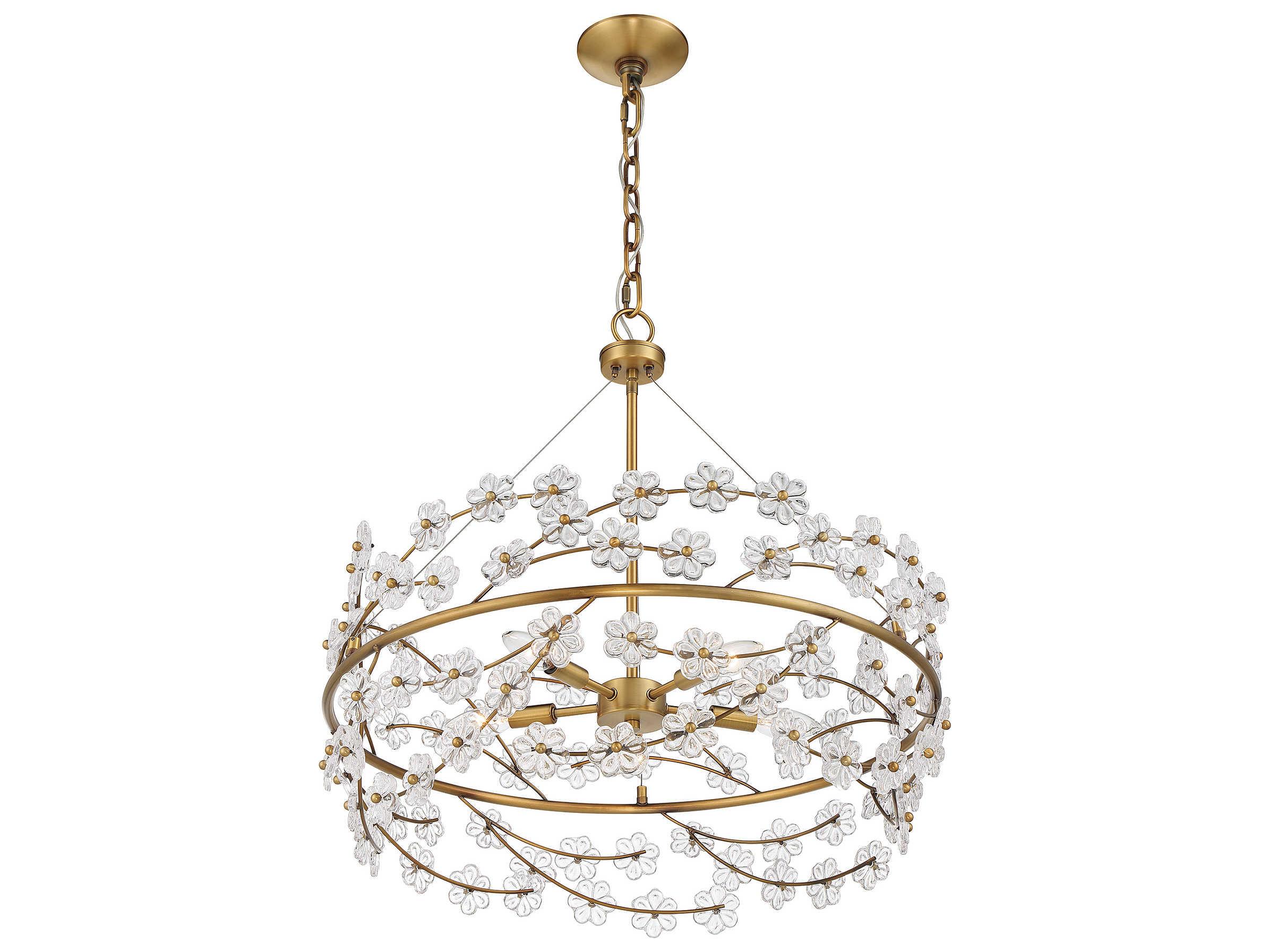 Savoy House Camille 5-Light Warm Brass Glass Chandelier