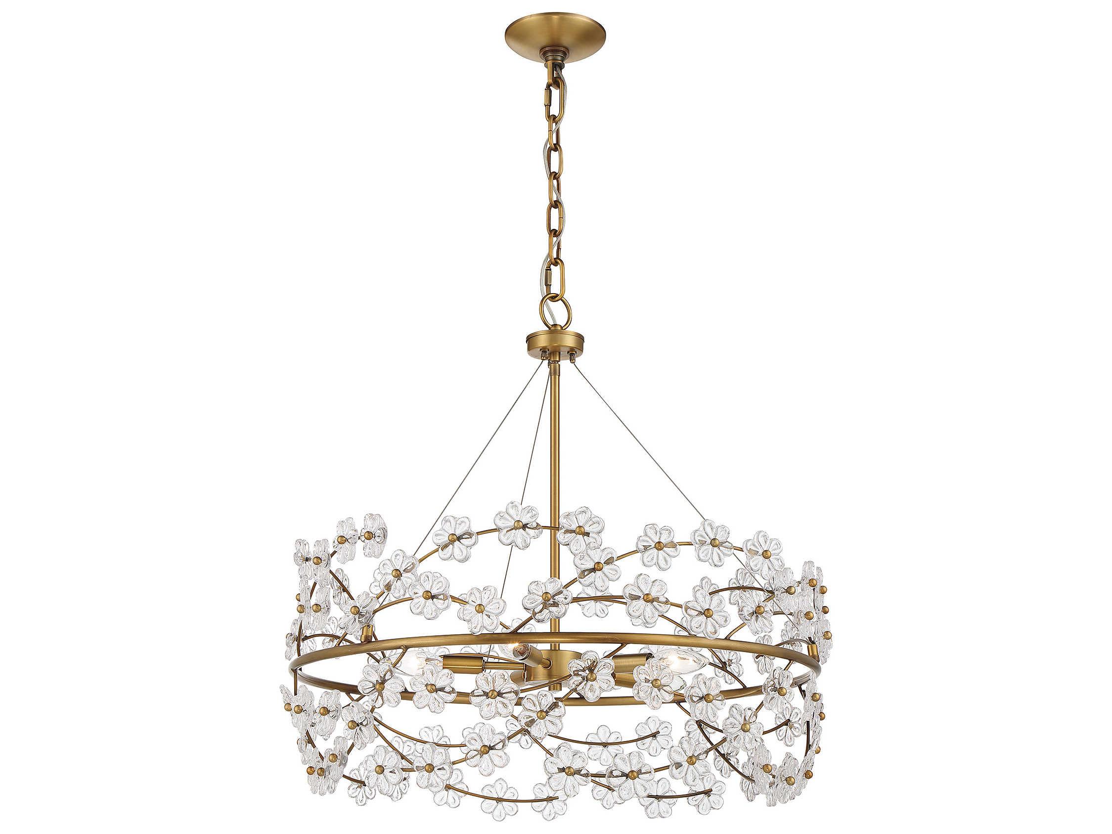 Savoy House Camille 5-Light Warm Brass Glass Chandelier