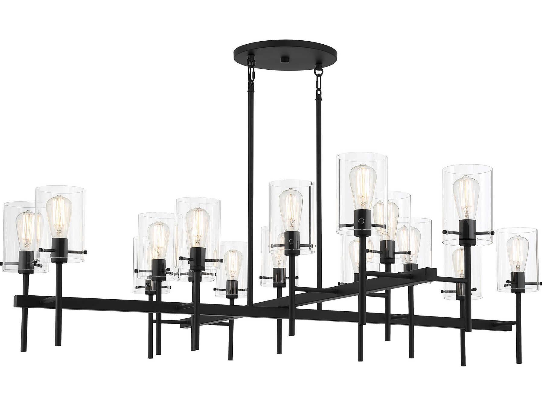 Savoy House Vista 16-Light Matte Black Glass Cylinder Chandelier