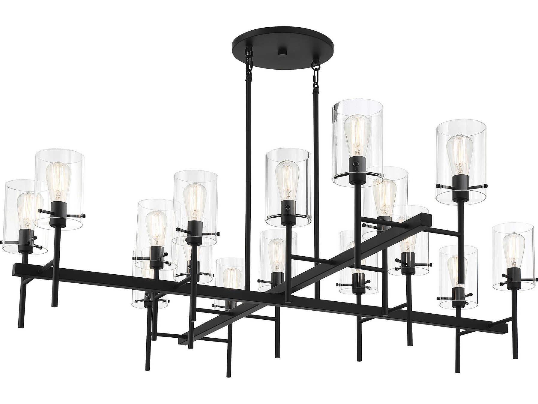 Savoy House Vista 16-Light Matte Black Glass Cylinder Chandelier