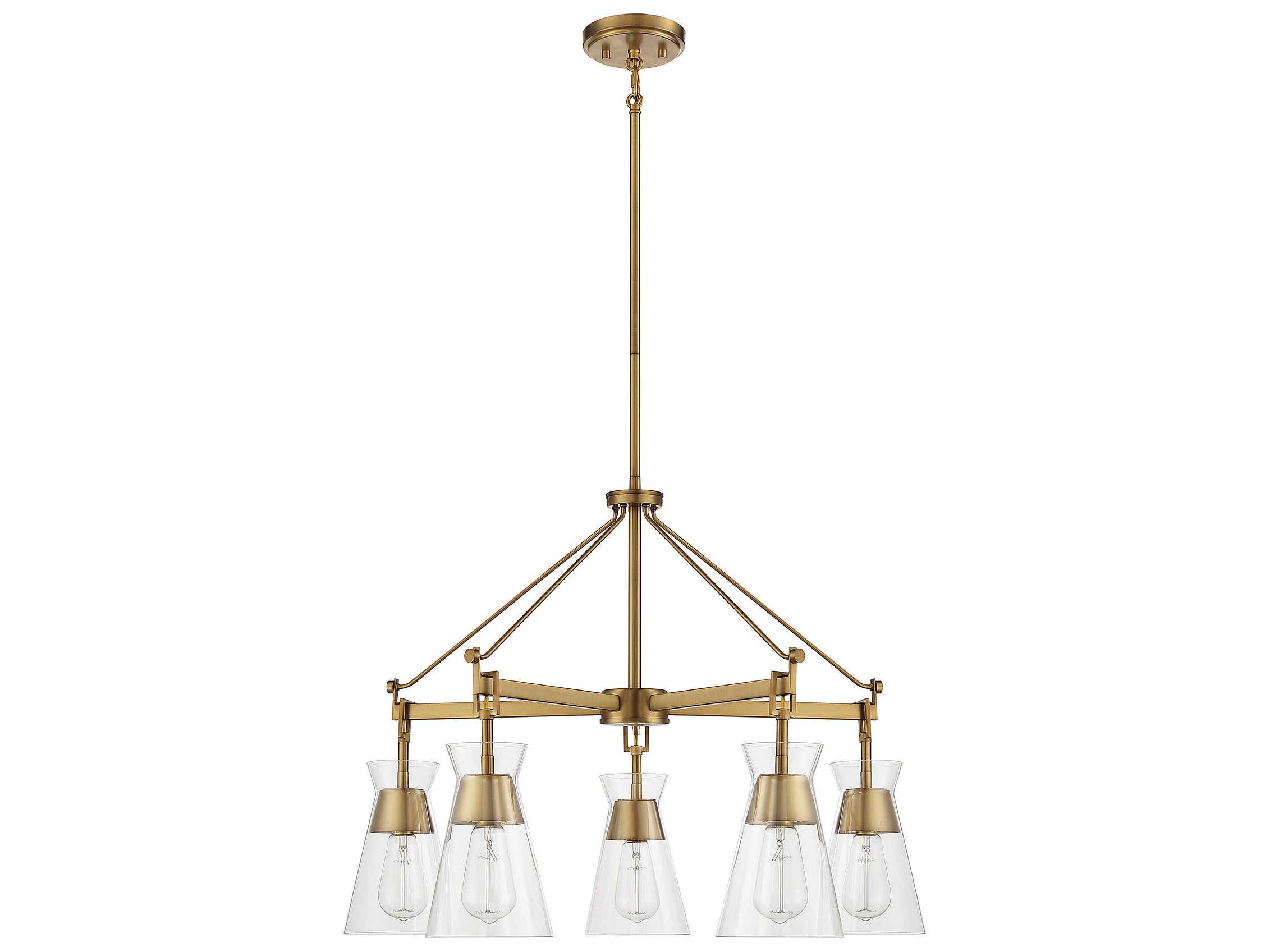Savoy House Lakewood 5-Light Warm Brass Glass Chandelier