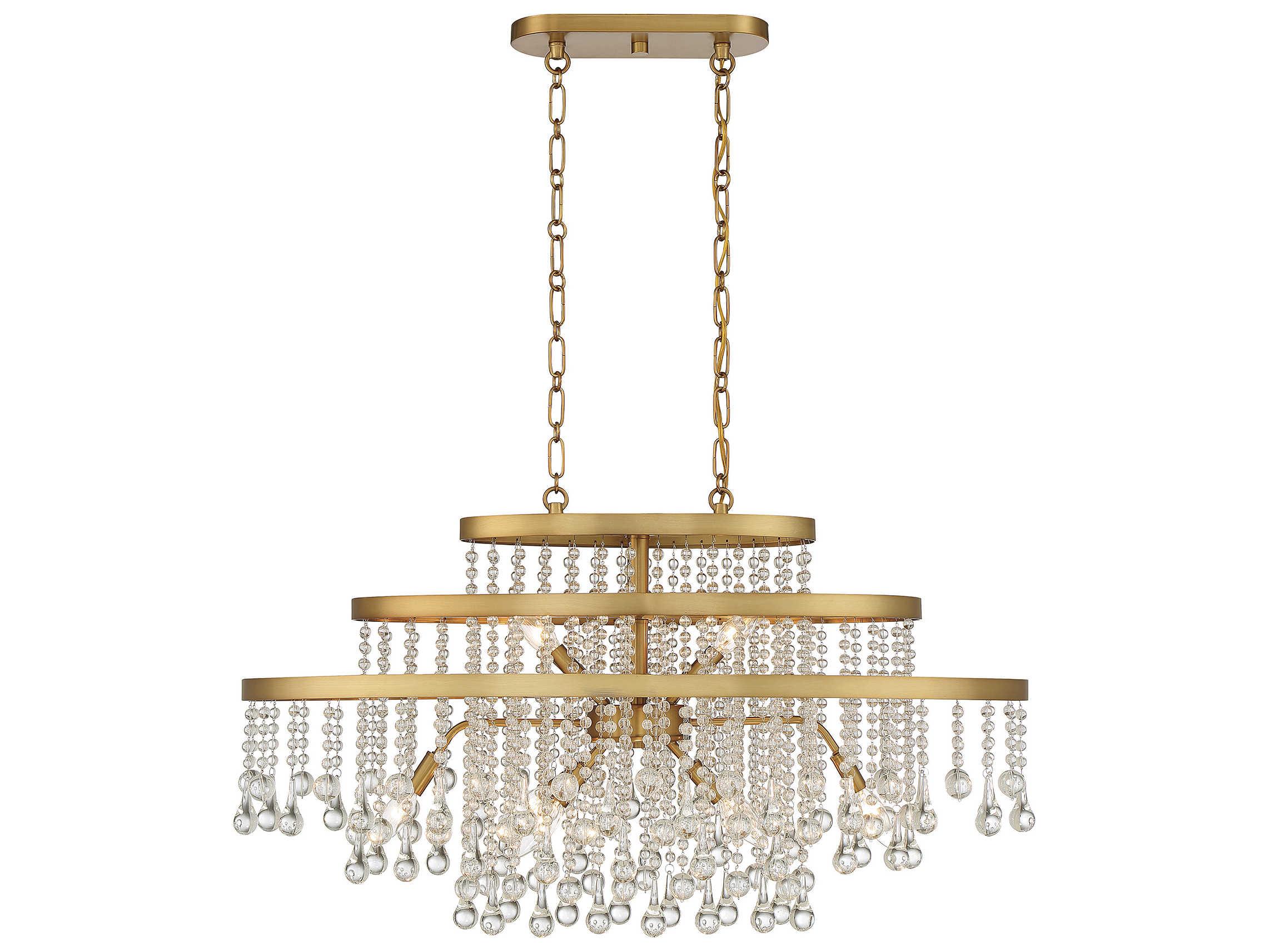 Savoy House Luna 10-Light Warm Brass Crystal Linear Island Pendant