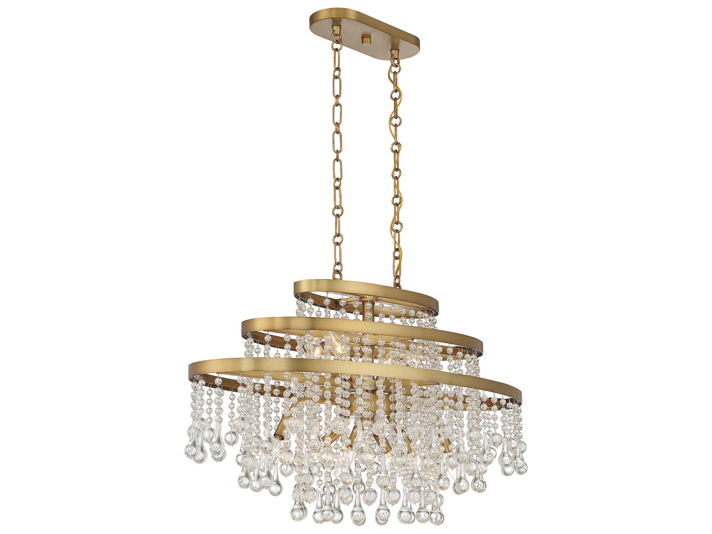 Savoy House Luna 10-Light Warm Brass Crystal Linear Island Pendant