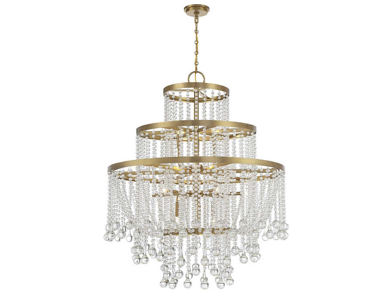 Savoy House Luna 15-Light Warm Brass Crystal Tiered Chandelier