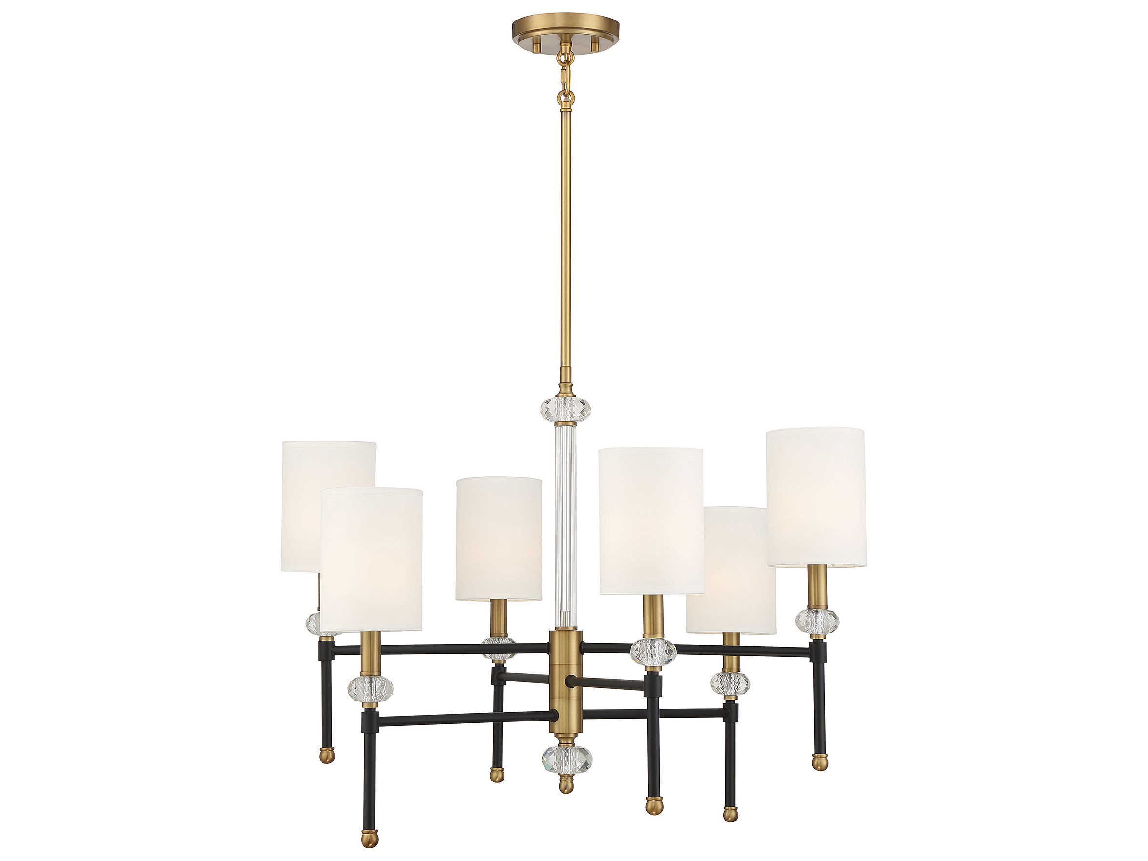 Savoy House Tivoli 6-Light Matte Black Warm Brass Crystal Cylinder Linear Chandelier