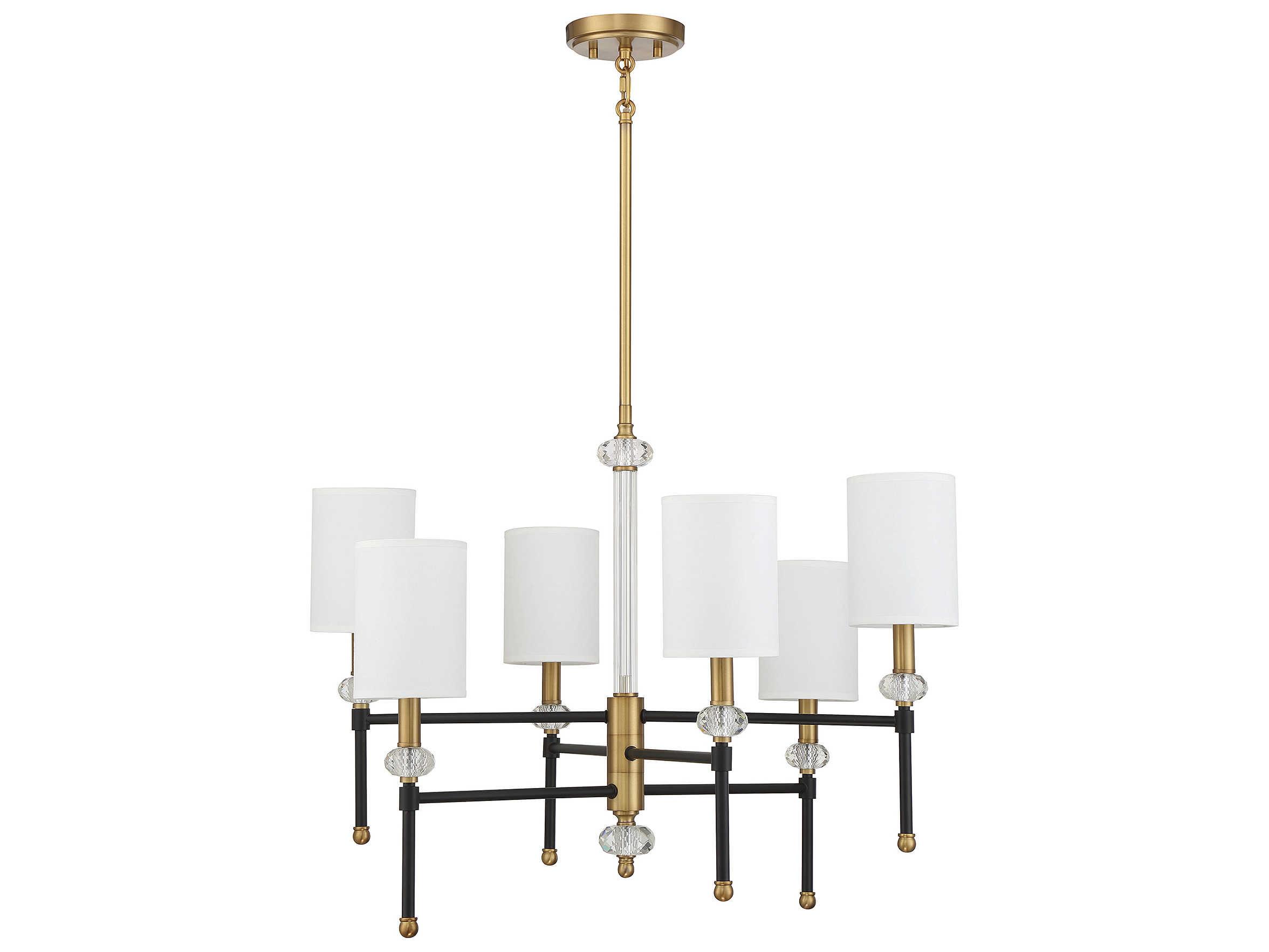 Savoy House Tivoli 6-Light Matte Black Warm Brass Crystal Cylinder Linear Chandelier