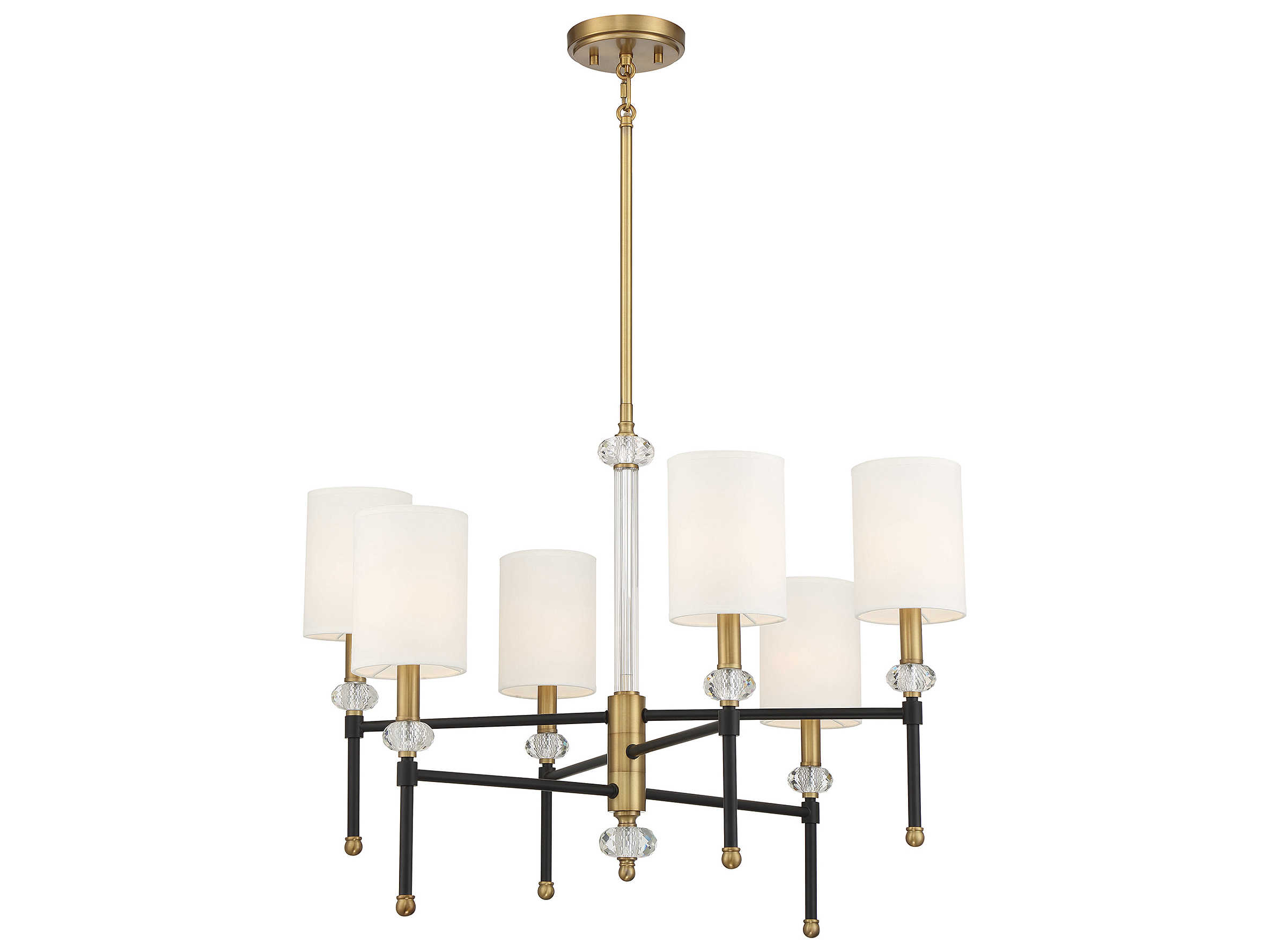 Savoy House Tivoli 6-Light Matte Black Warm Brass Crystal Cylinder Linear Chandelier
