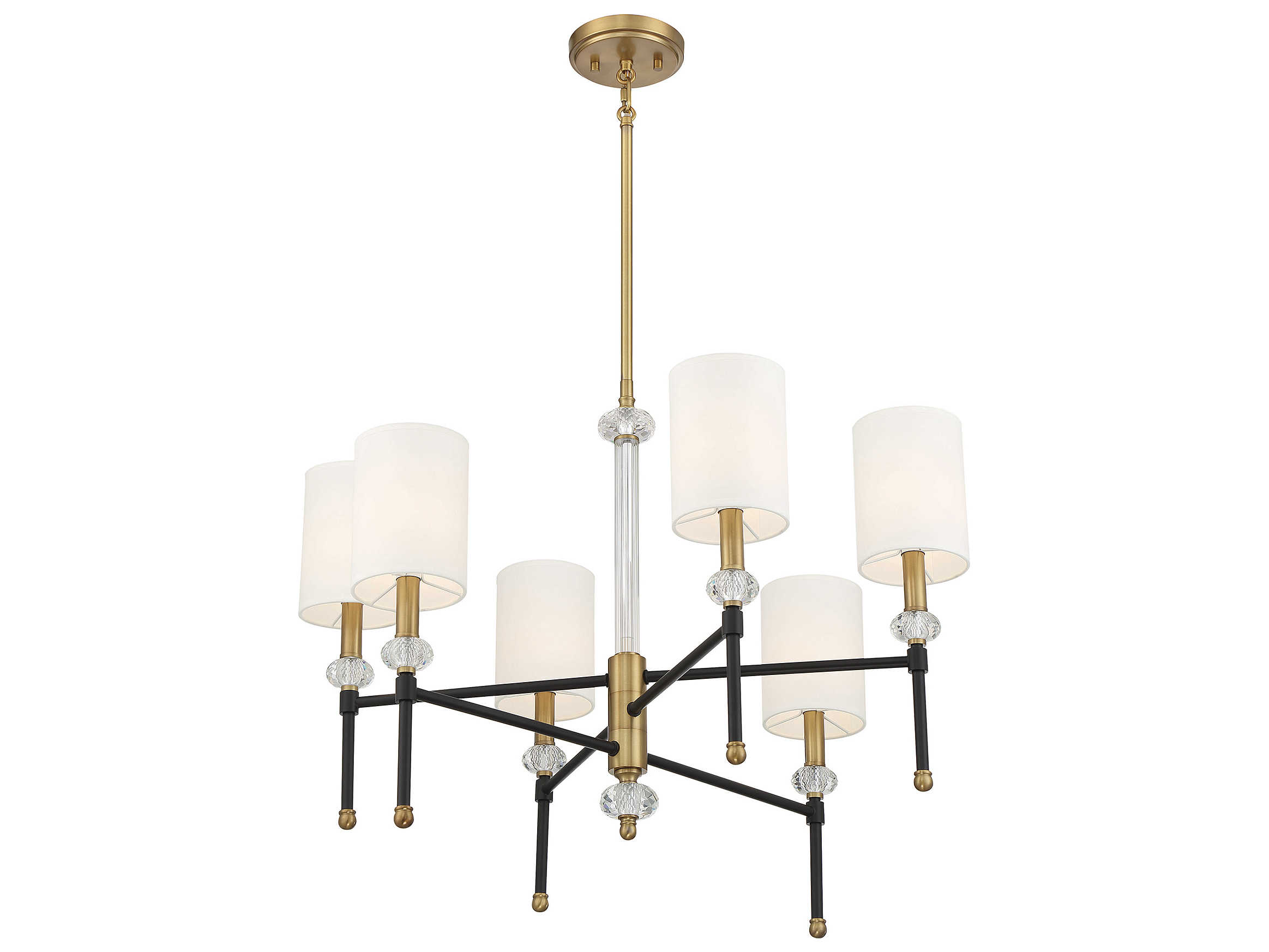 Savoy House Tivoli 6-Light Matte Black Warm Brass Crystal Cylinder Linear Chandelier
