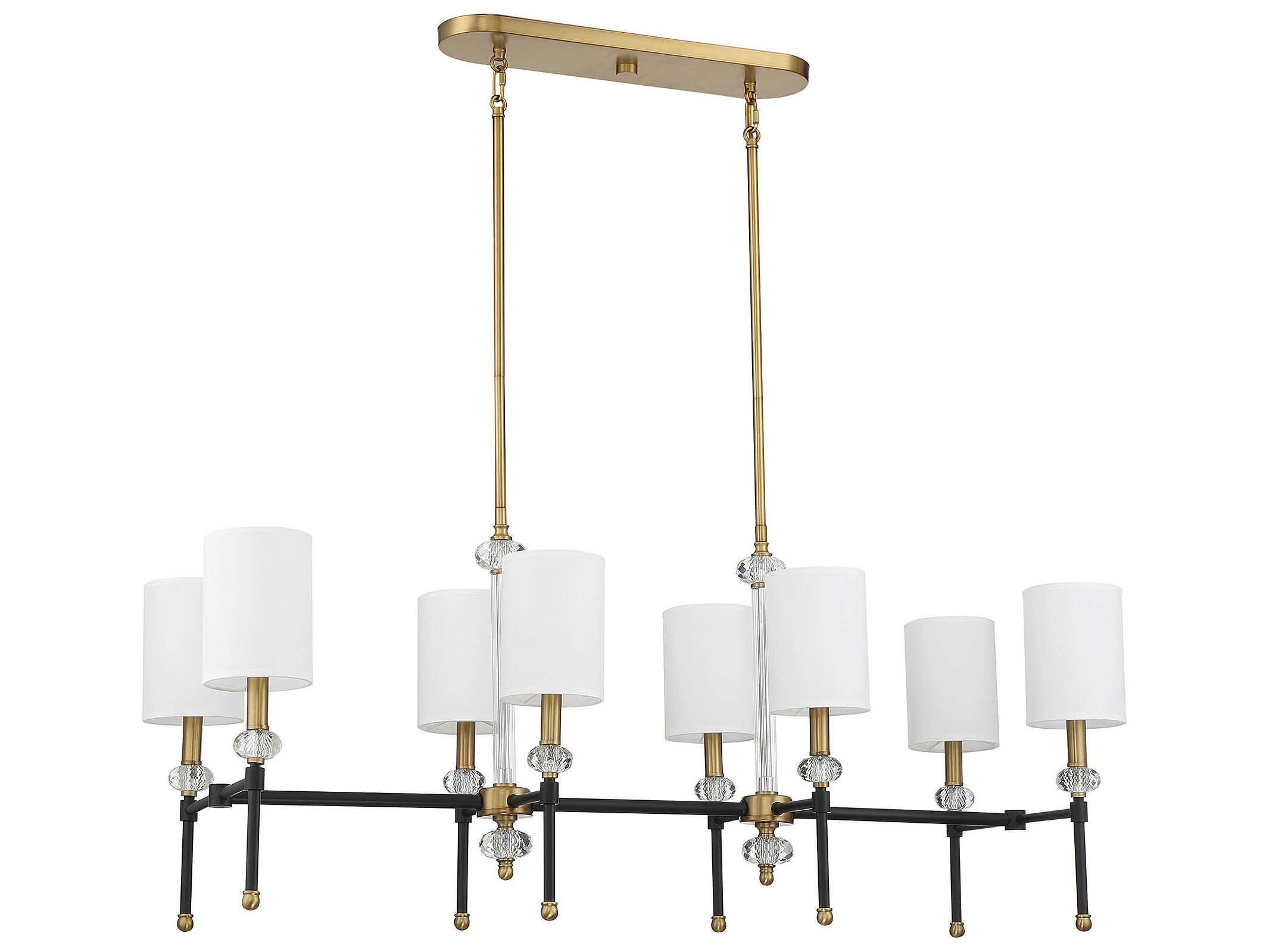 Savoy House Tivoli 8-Light Matte Black Warm Brass Crystal Cylinder Linear Island Pendant