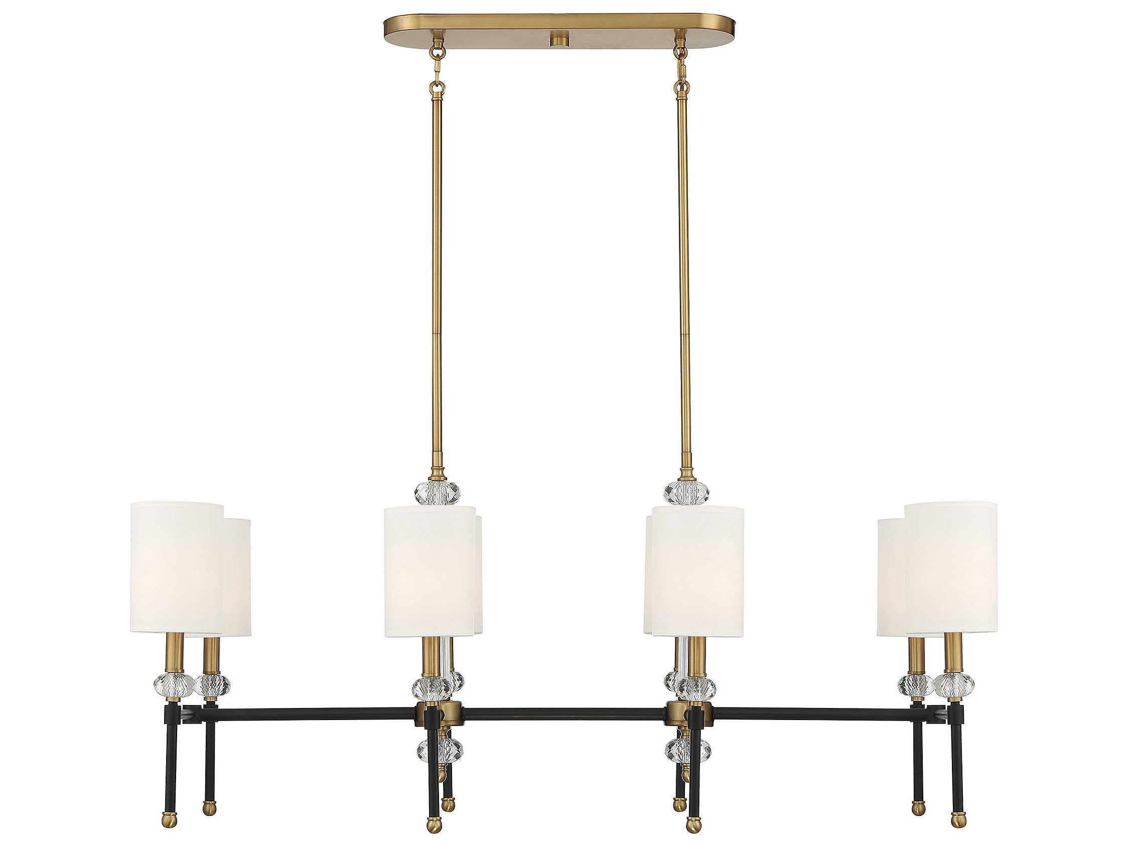 Savoy House Tivoli 8-Light Matte Black Warm Brass Crystal Cylinder Linear Island Pendant