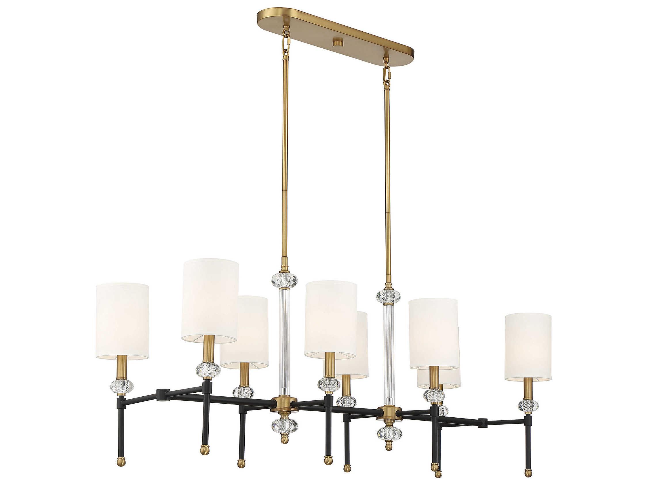 Savoy House Tivoli 8-Light Matte Black Warm Brass Crystal Cylinder Linear Island Pendant