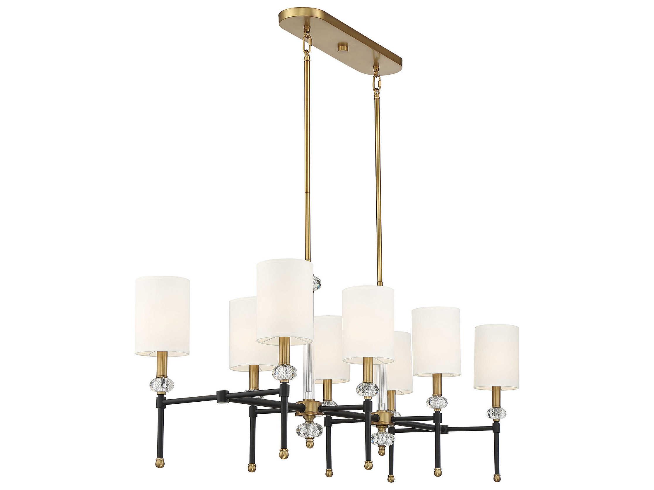 Savoy House Tivoli 8-Light Matte Black Warm Brass Crystal Cylinder Linear Island Pendant