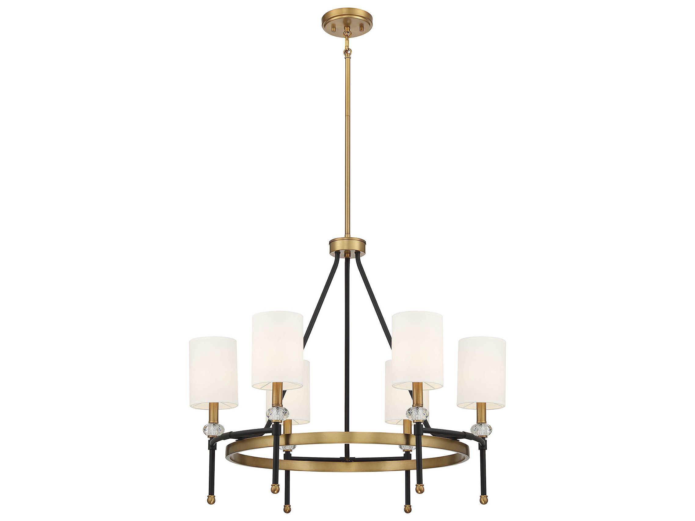 Savoy House Tivoli 6-Light Matte Black Warm Brass Bronze Crystal Cylinder Chandelier