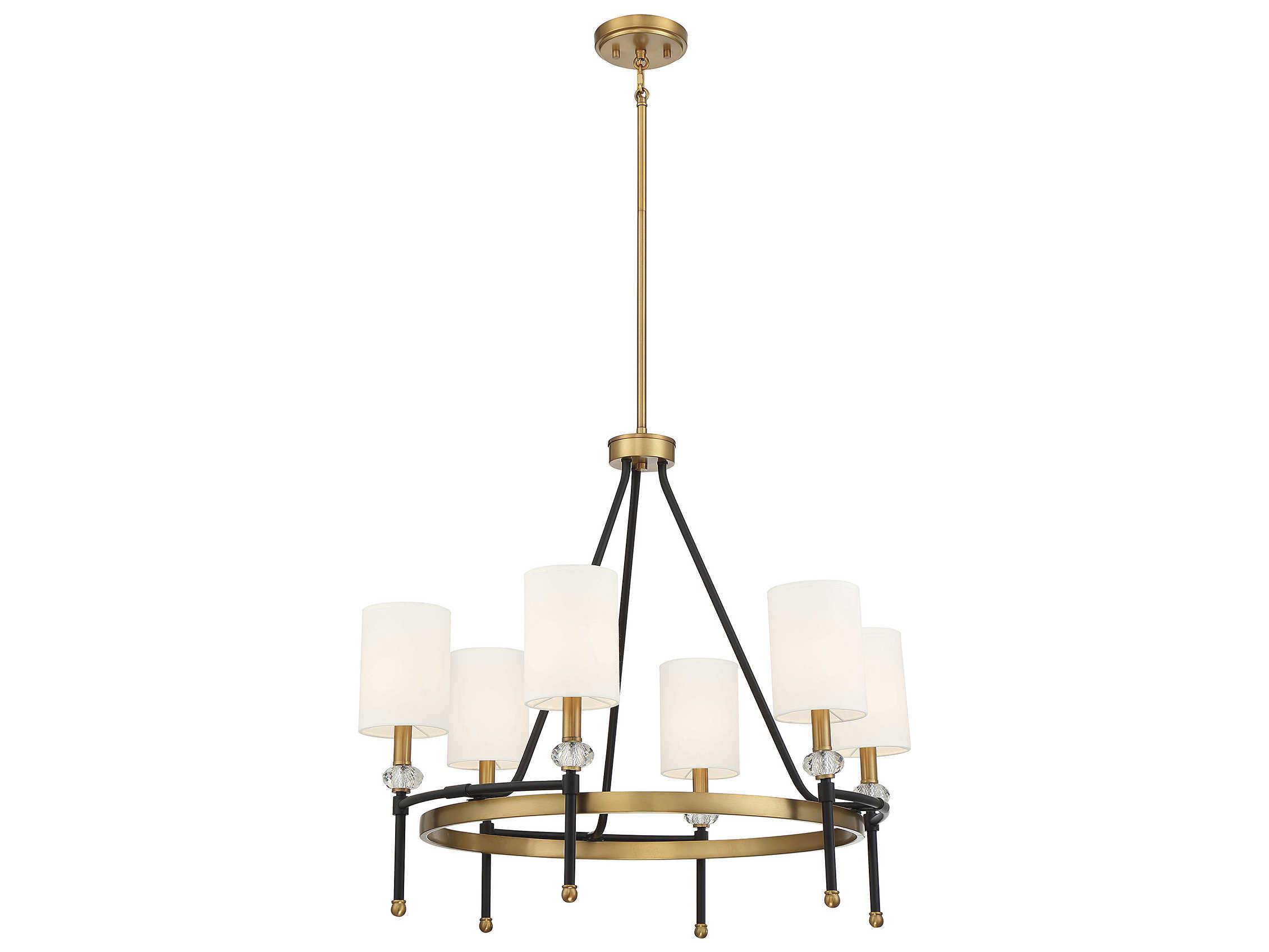 Savoy House Tivoli 6-Light Matte Black Warm Brass Bronze Crystal Cylinder Chandelier