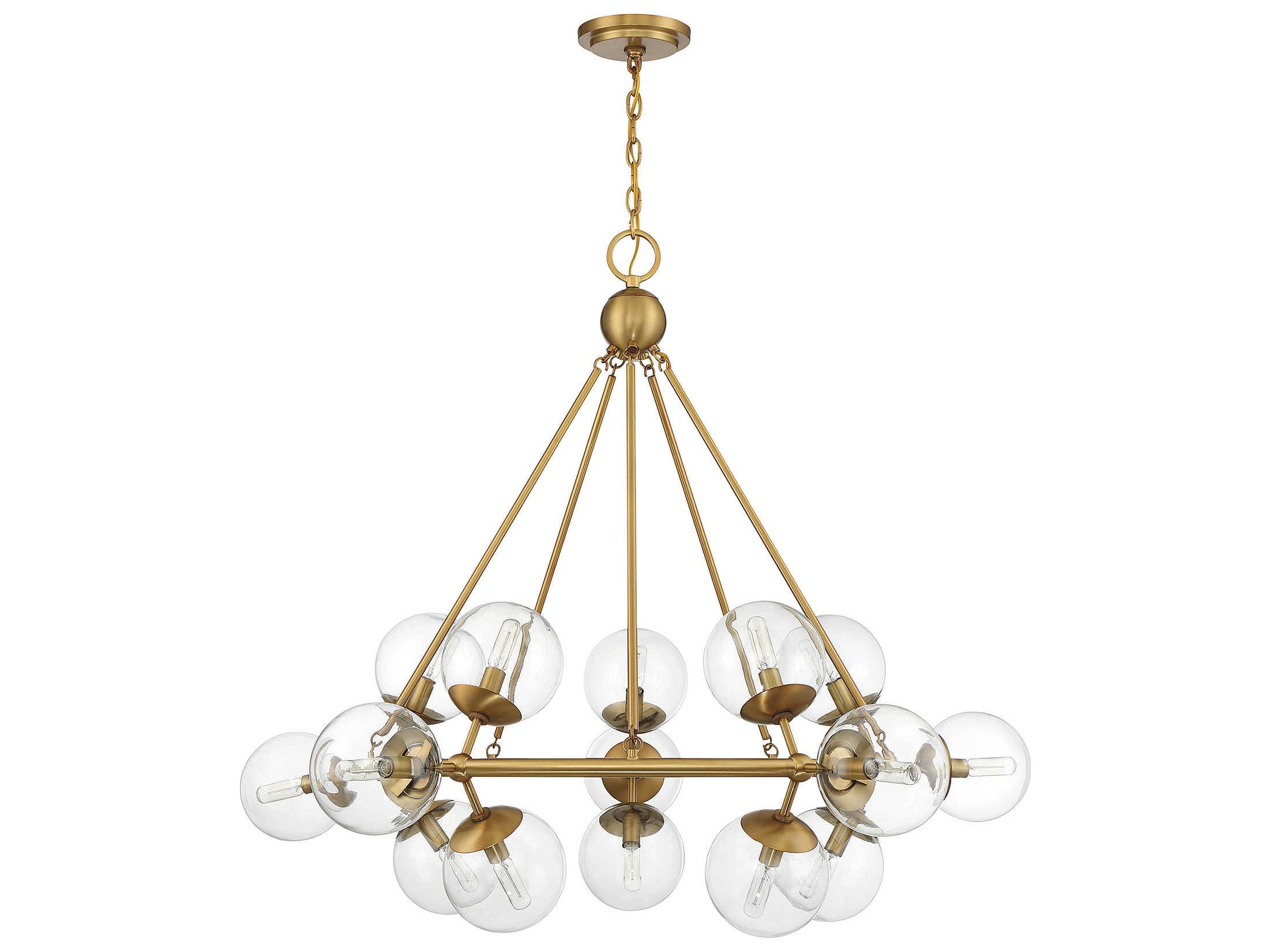 Savoy House Orion 15-Light Warm Brass Glass Globe Chandelier