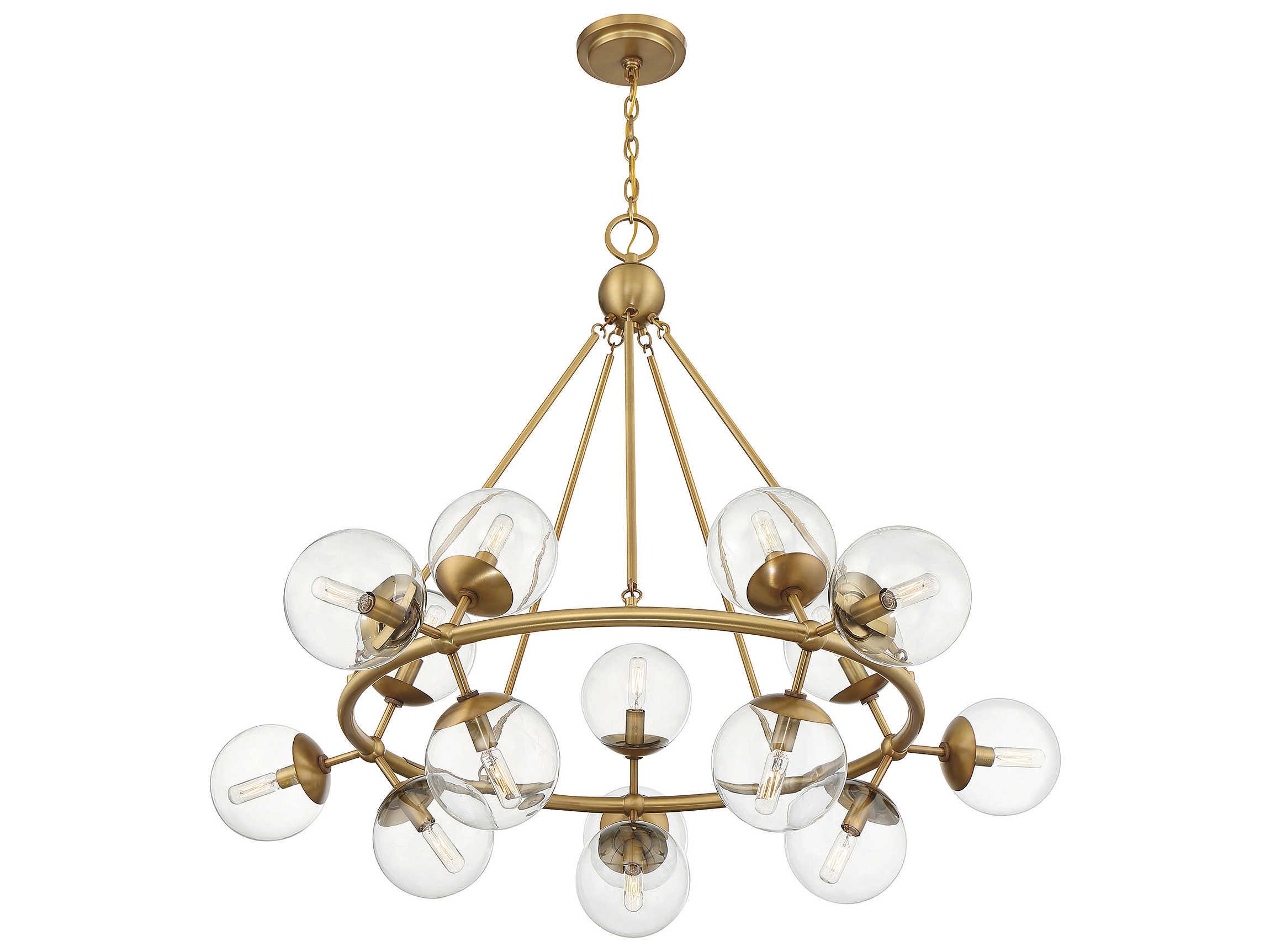 Savoy House Orion 15-Light Warm Brass Glass Globe Chandelier