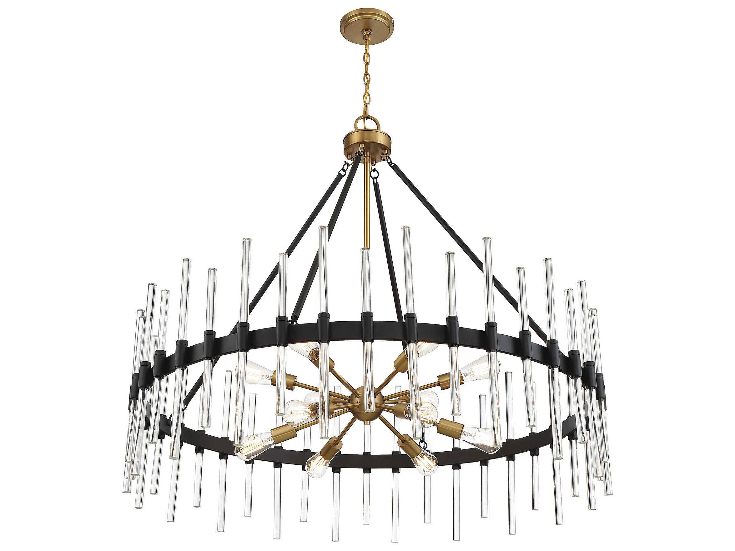 Savoy House Santiago 12-Light Matte Black Warm Brass Crystal Sputnik Chandelier