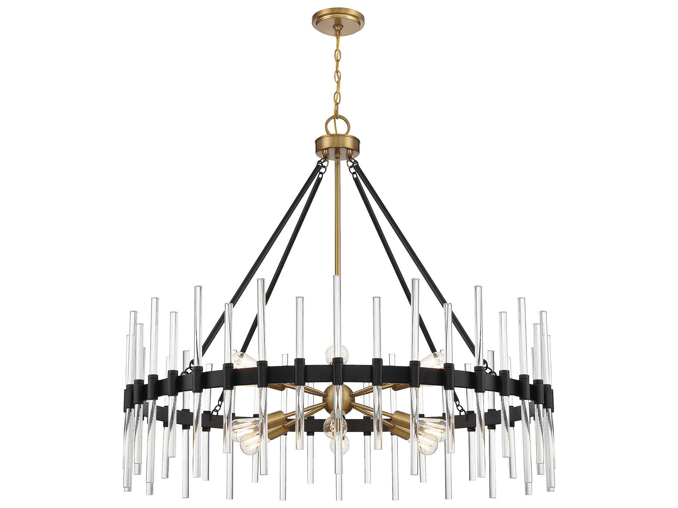Savoy House Santiago 12-Light Matte Black Warm Brass Crystal Sputnik Chandelier