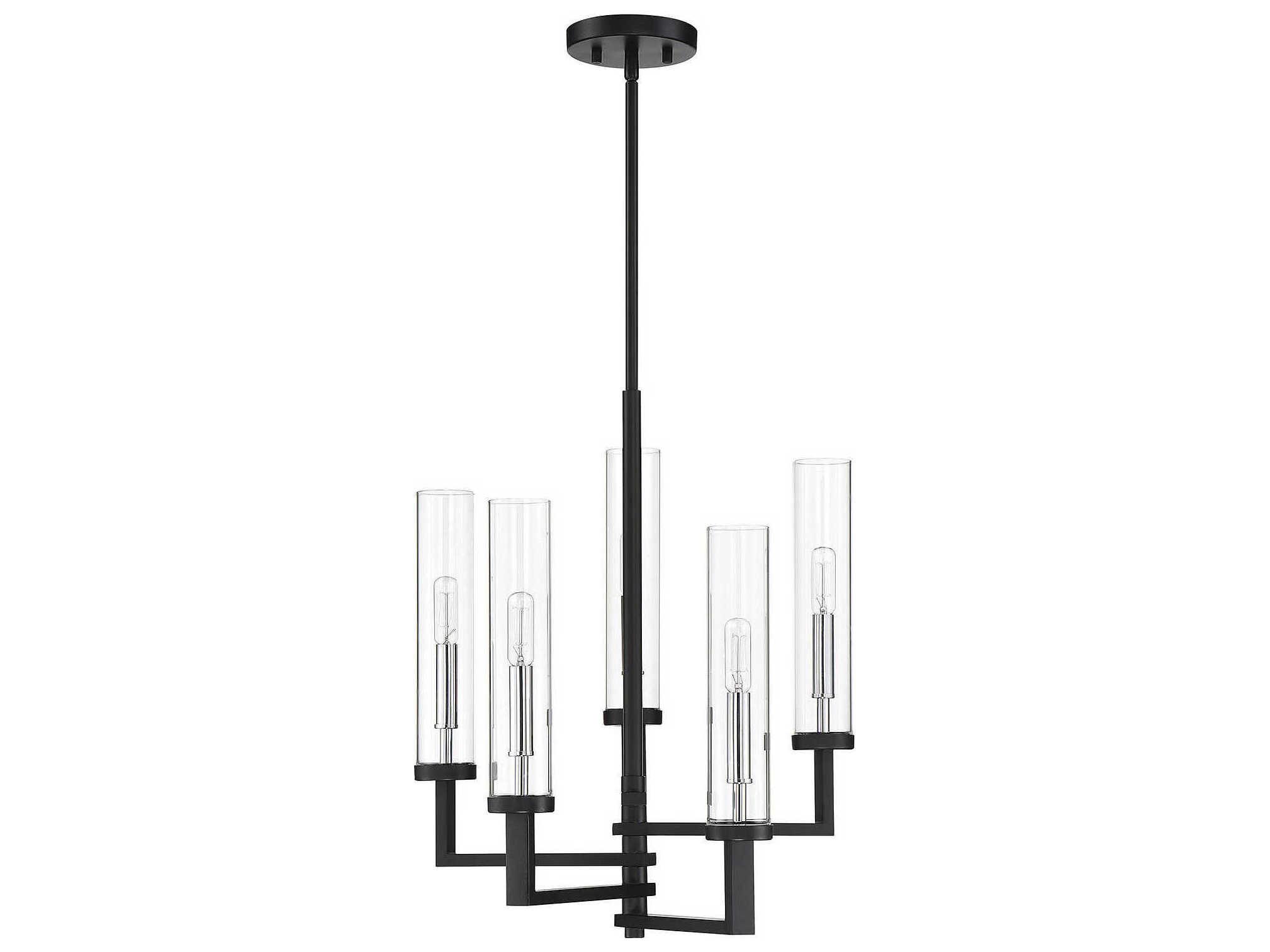 Savoy House Folsom 5-Light Matte Black Polished Chrome Glass Cylinder Chandelier