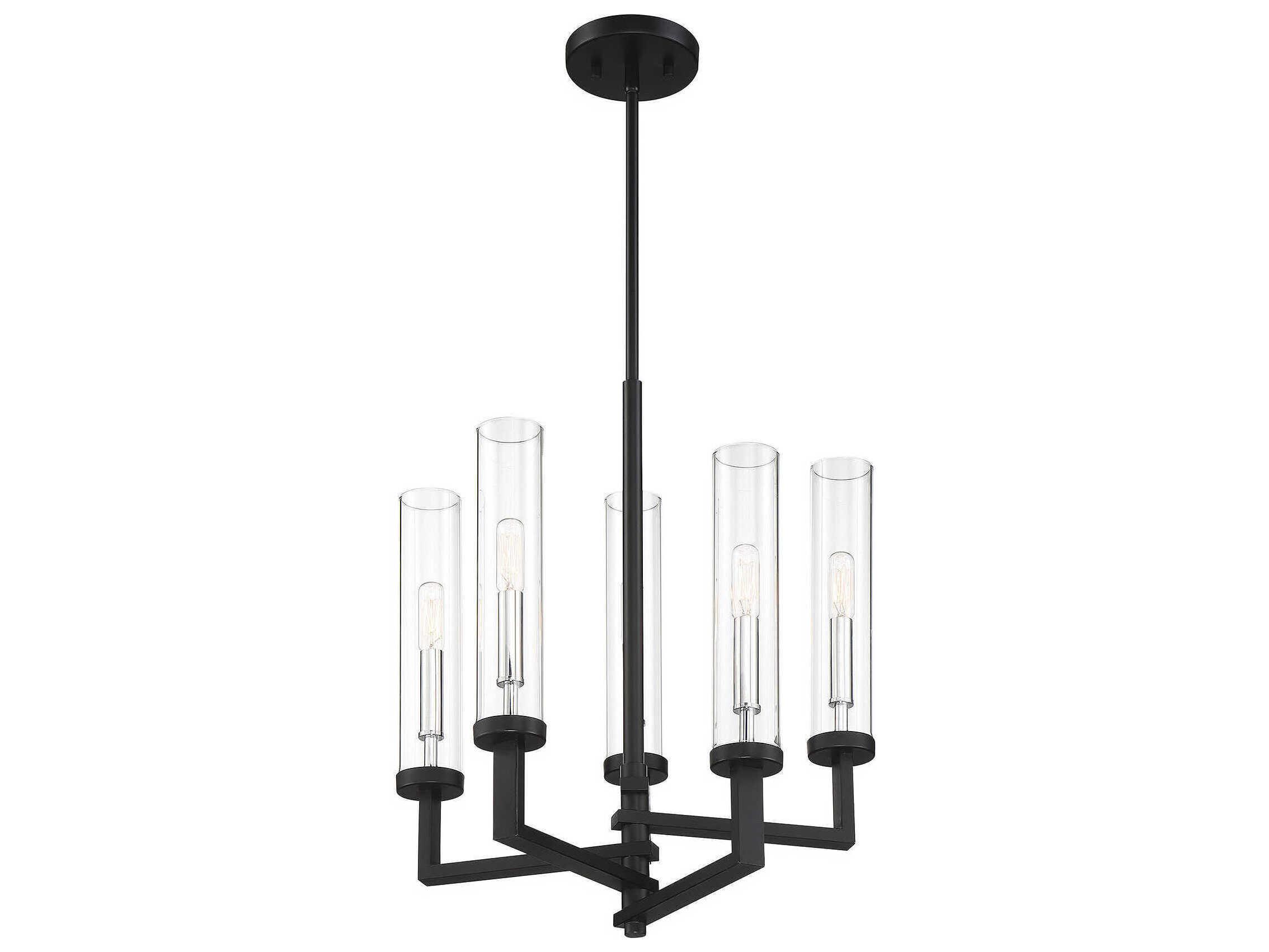 Savoy House Folsom 5-Light Matte Black Polished Chrome Glass Cylinder Chandelier