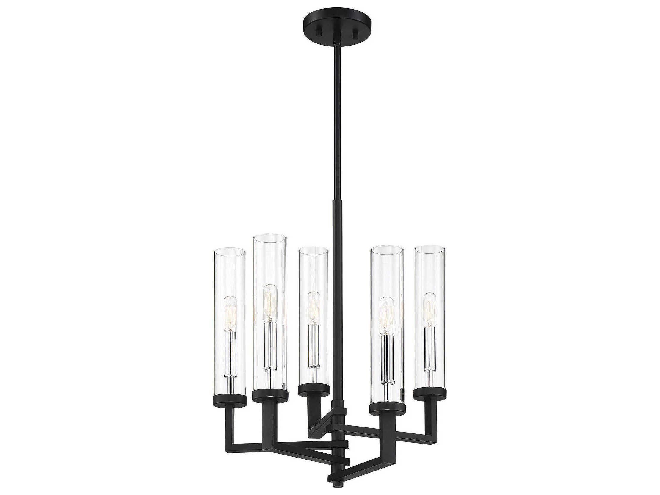 Savoy House Folsom 5-Light Matte Black Polished Chrome Glass Cylinder Chandelier