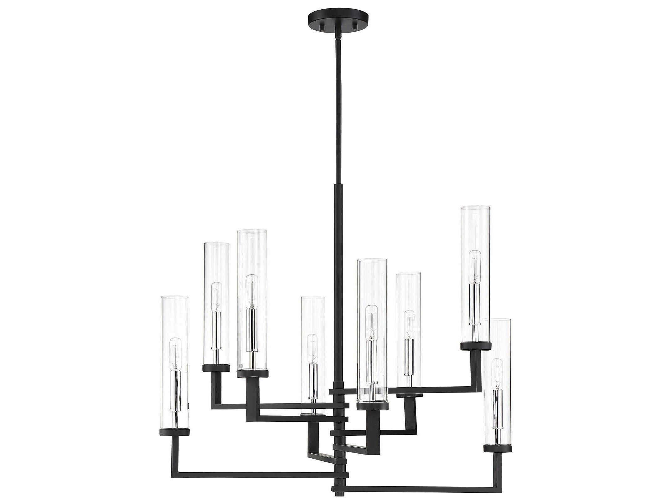Savoy House Folsom 8-Light Matte Black Polished Chrome Glass Cylinder Chandelier