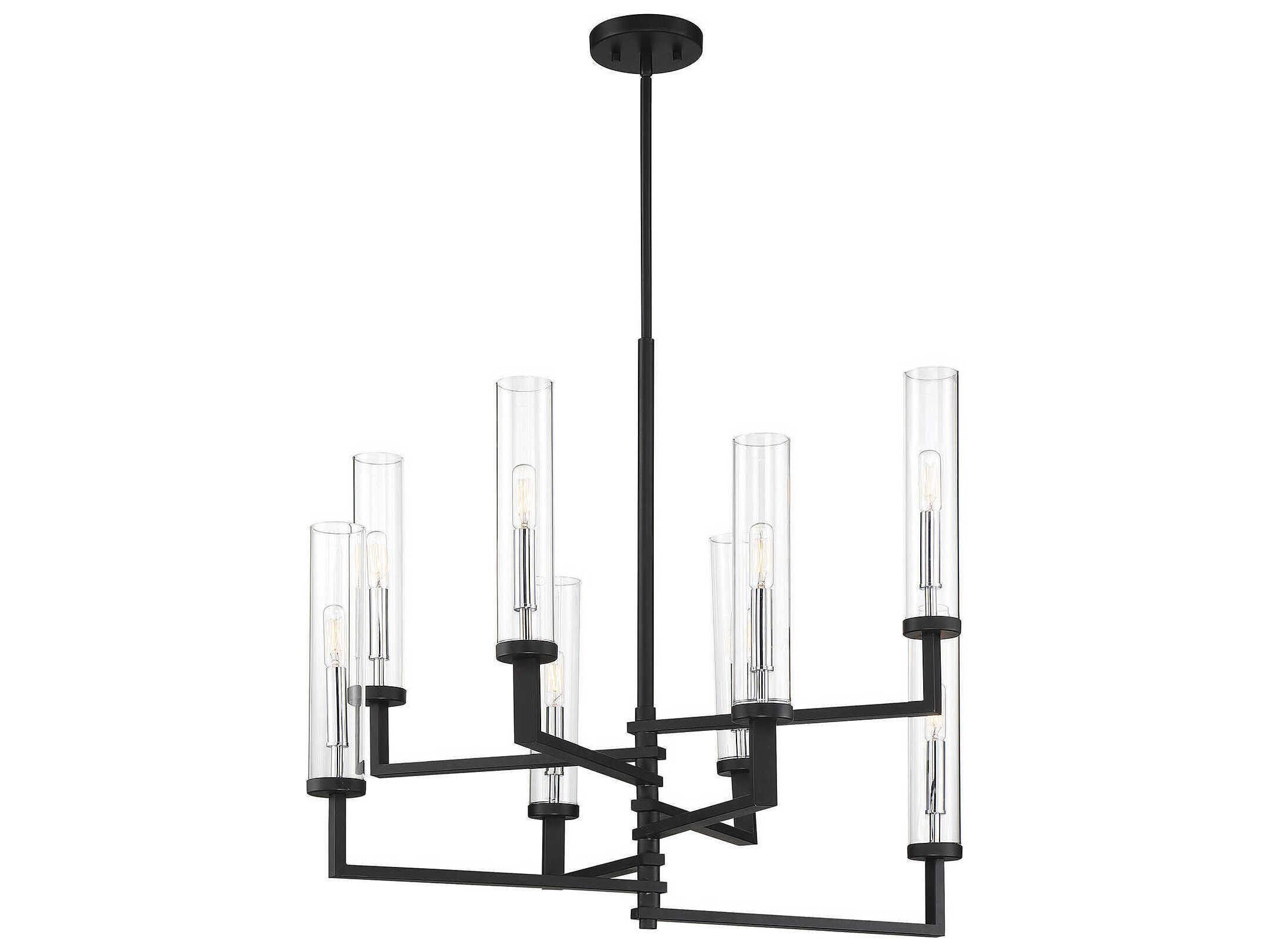 Savoy House Folsom 8-Light Matte Black Polished Chrome Glass Cylinder Chandelier