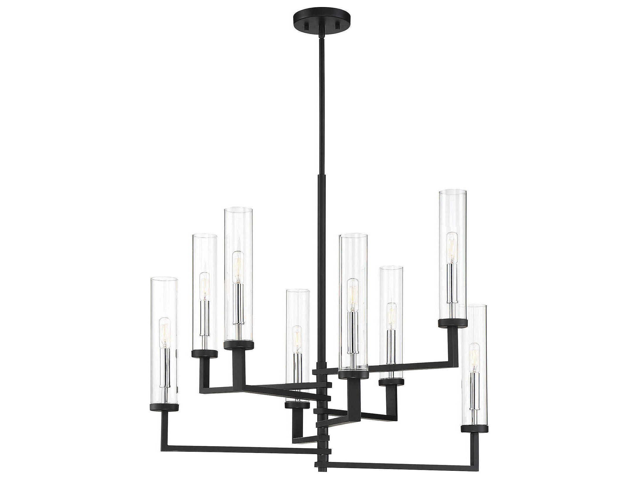 Savoy House Folsom 8-Light Matte Black Polished Chrome Glass Cylinder Chandelier