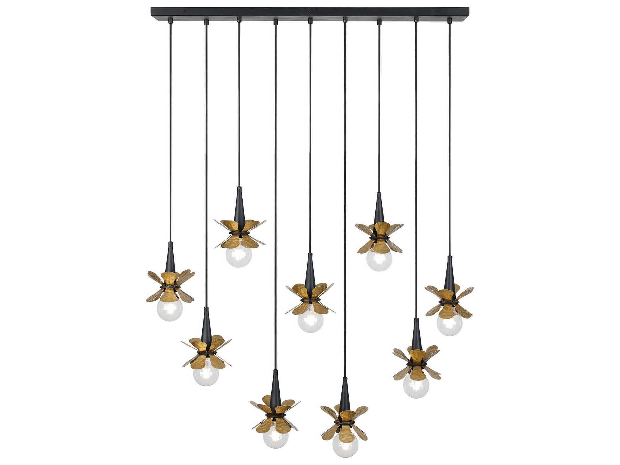 Savoy House Portinatx 9-Light Satin Black Hammered Gold Island Pendant