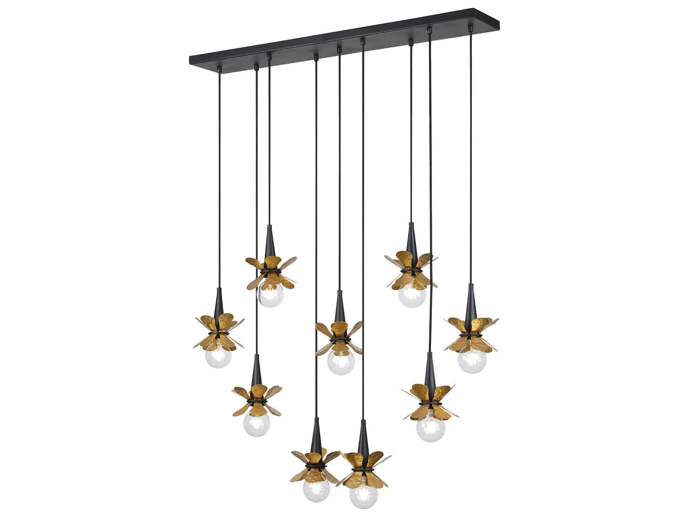 Savoy House Portinatx 9-Light Satin Black Hammered Gold Island Pendant