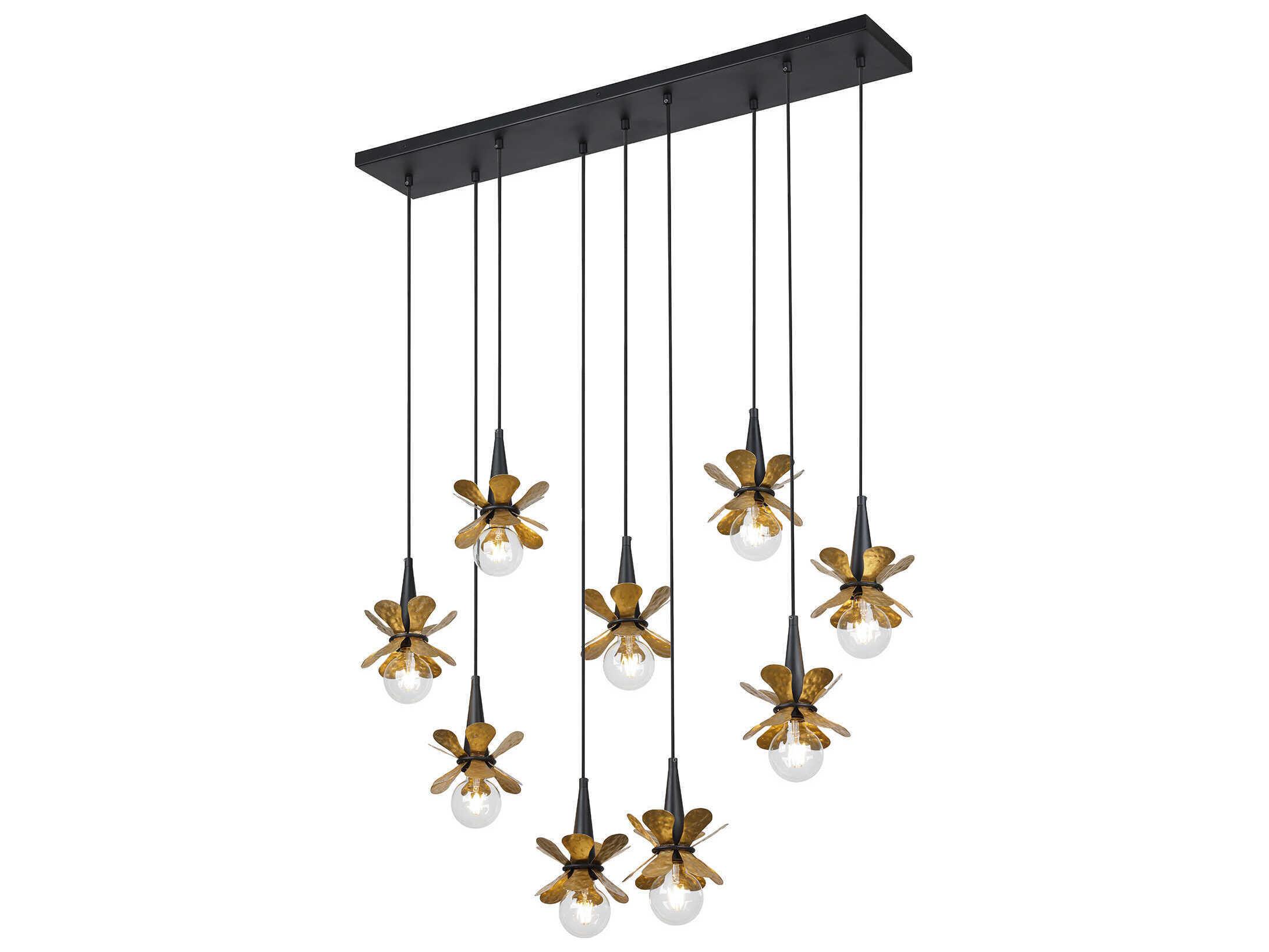 Savoy House Portinatx 9-Light Satin Black Hammered Gold Island Pendant