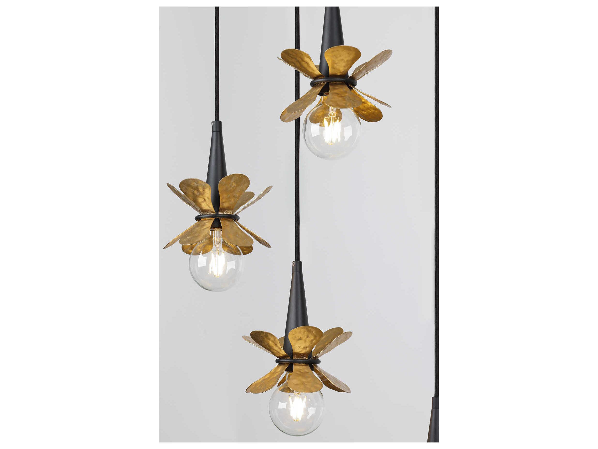 Savoy House Portinatx 9-Light Satin Black Hammered Gold Island Pendant