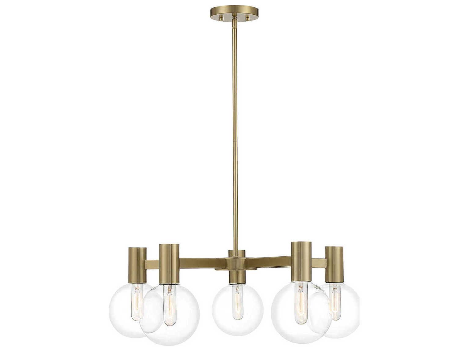 Savoy House Wright 5-Light Warm Brass Glass Globe Chandelier