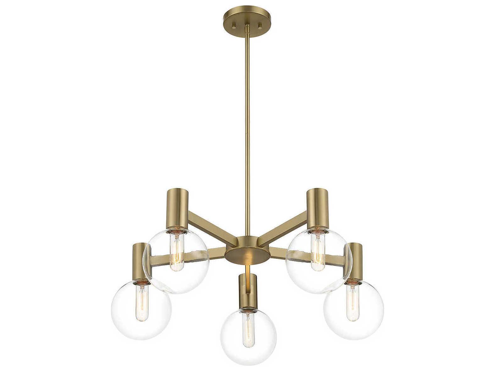 Savoy House Wright 5-Light Warm Brass Glass Globe Chandelier