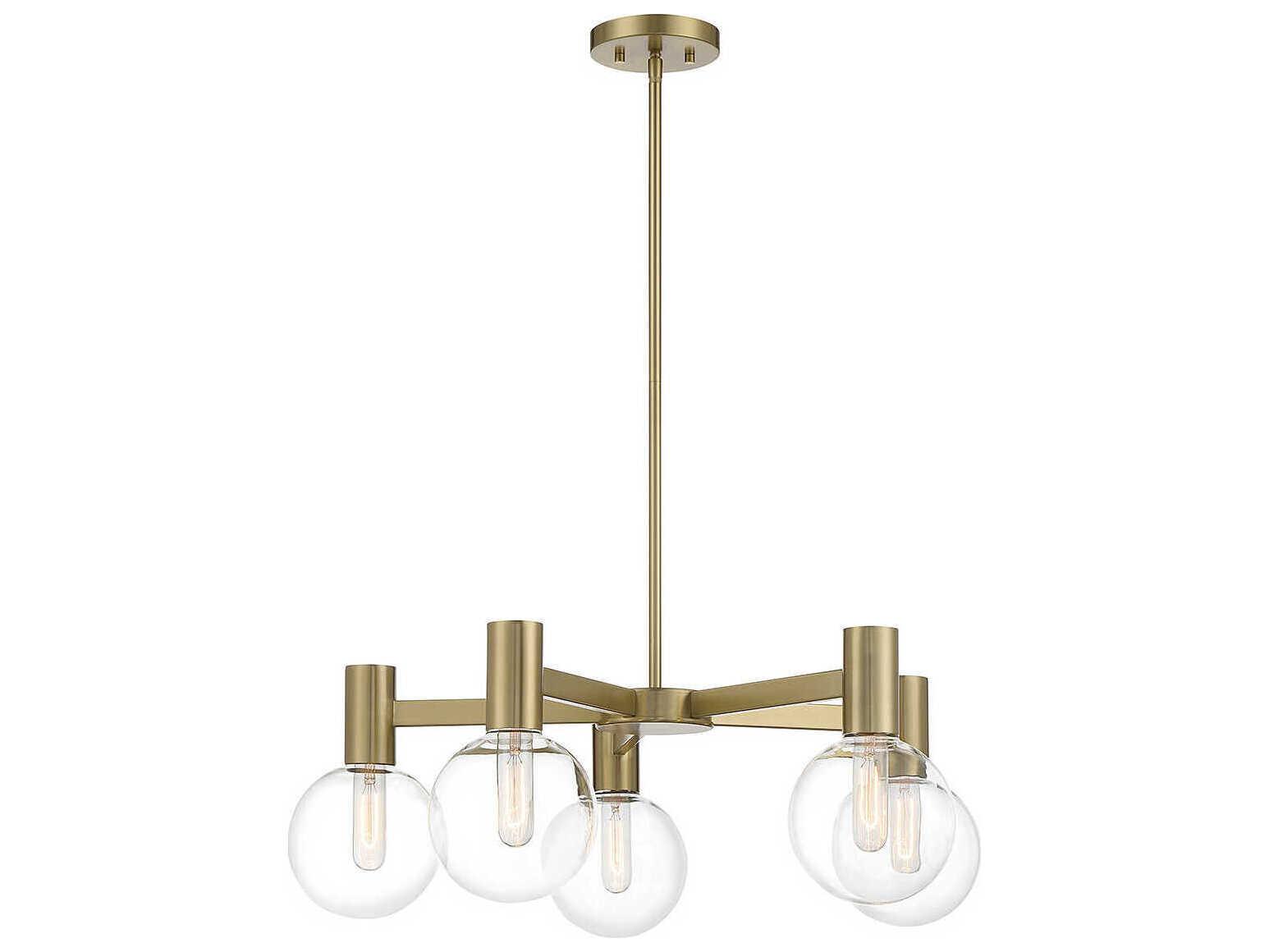 Savoy House Wright 5-Light Warm Brass Glass Globe Chandelier