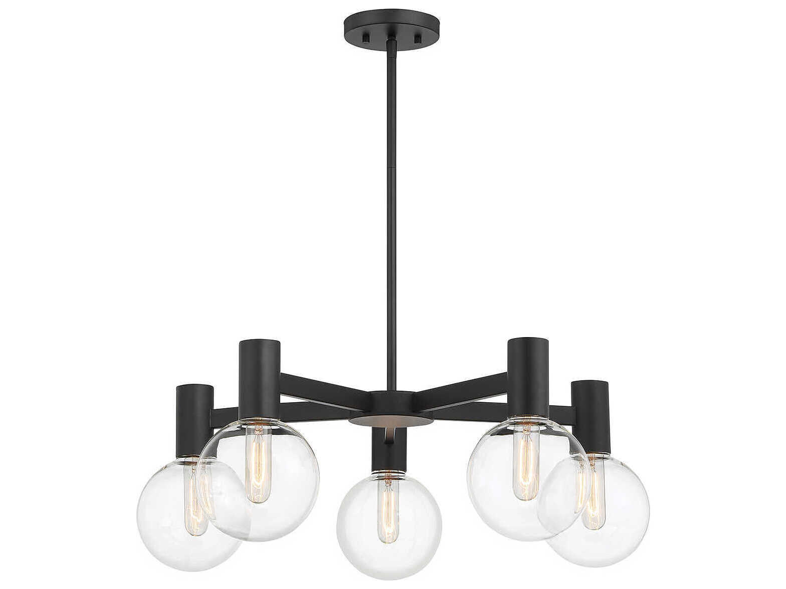Savoy House Wright 5-Light Matte Black Glass Globe Chandelier