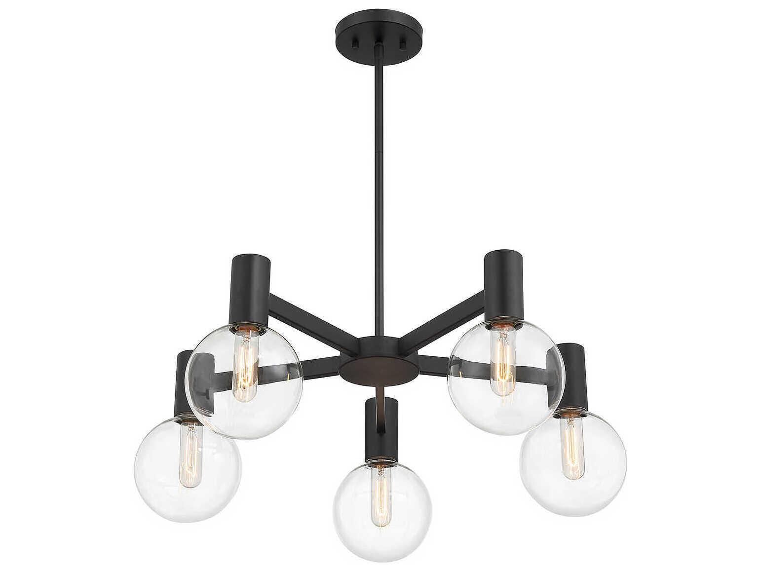 Savoy House Wright 5-Light Matte Black Glass Globe Chandelier