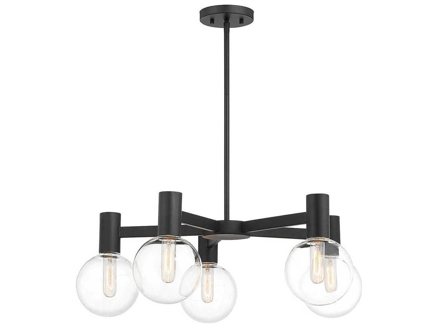 Savoy House Wright 5-Light Matte Black Glass Globe Chandelier