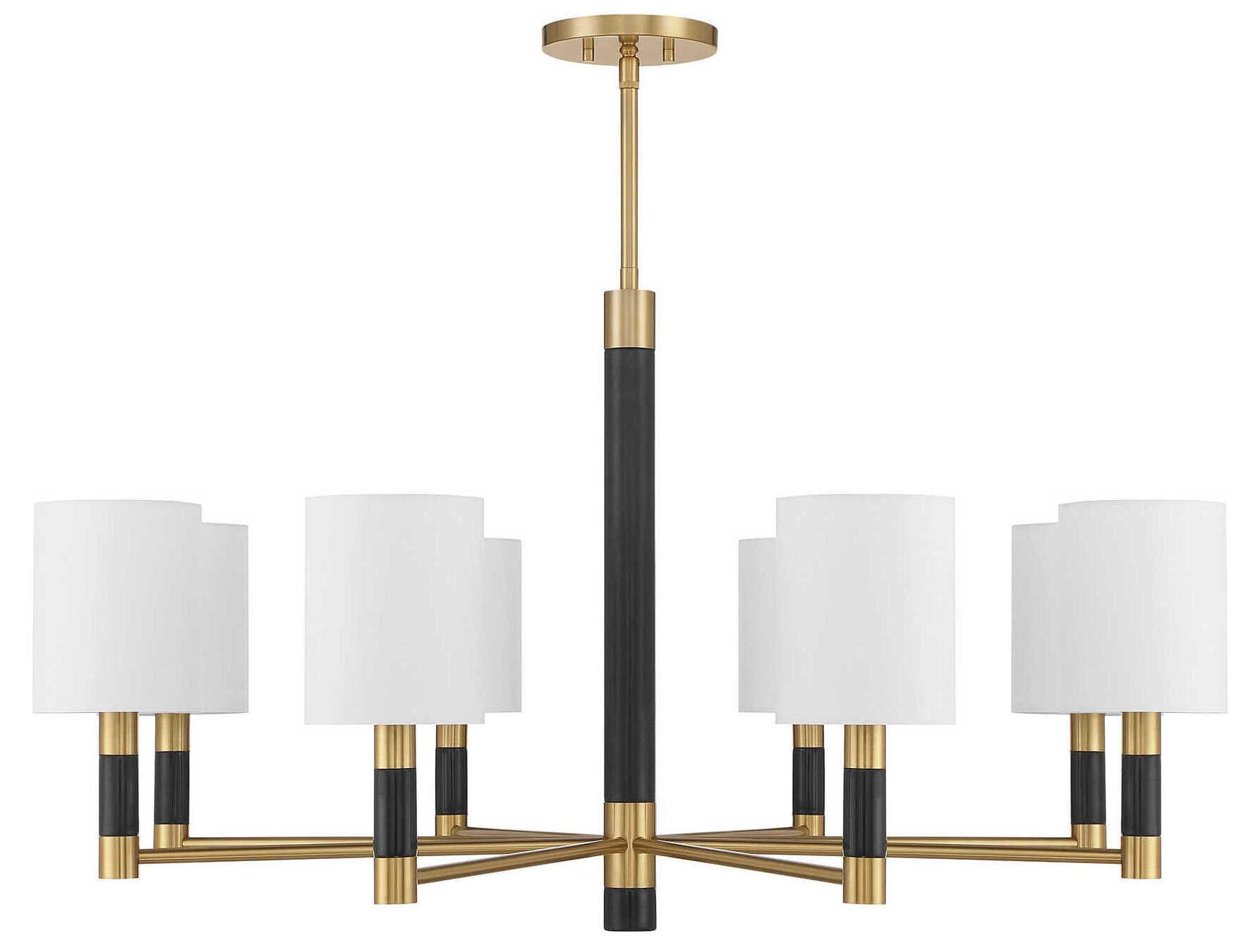Savoy House Conrad 8-Light Warm Brass Black Marble Cylinder Round Chandelier