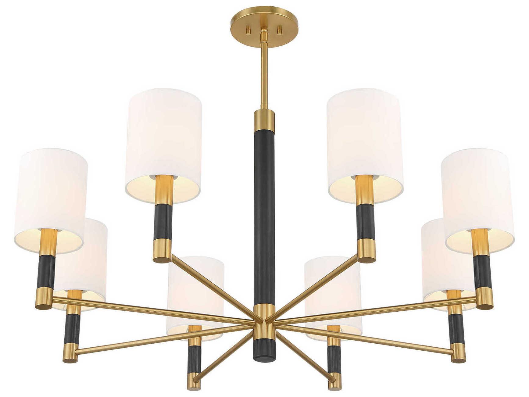 Savoy House Conrad 8-Light Warm Brass Black Marble Cylinder Round Chandelier